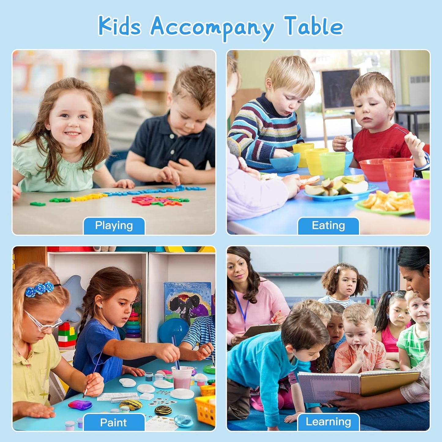 Kids Study Table and 6 Chairs Set,Height Adjustable Table and Chairs for Children and Toddlers,47.2"X23.6"Graffiti Desktop,Suitable for Daycare,Classrooms, Home