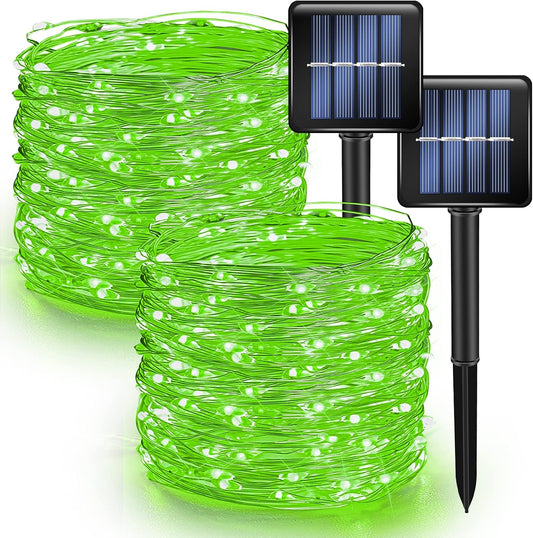 Dazzle Bright 2 Pack Solar String Lights Outdoor, Total 80FT 240LED St. Patrick's Day Waterproof Fairy Lights 8 Modes, Copper Wire Lights for Christmas Patio Party Yard Decoration (Green)