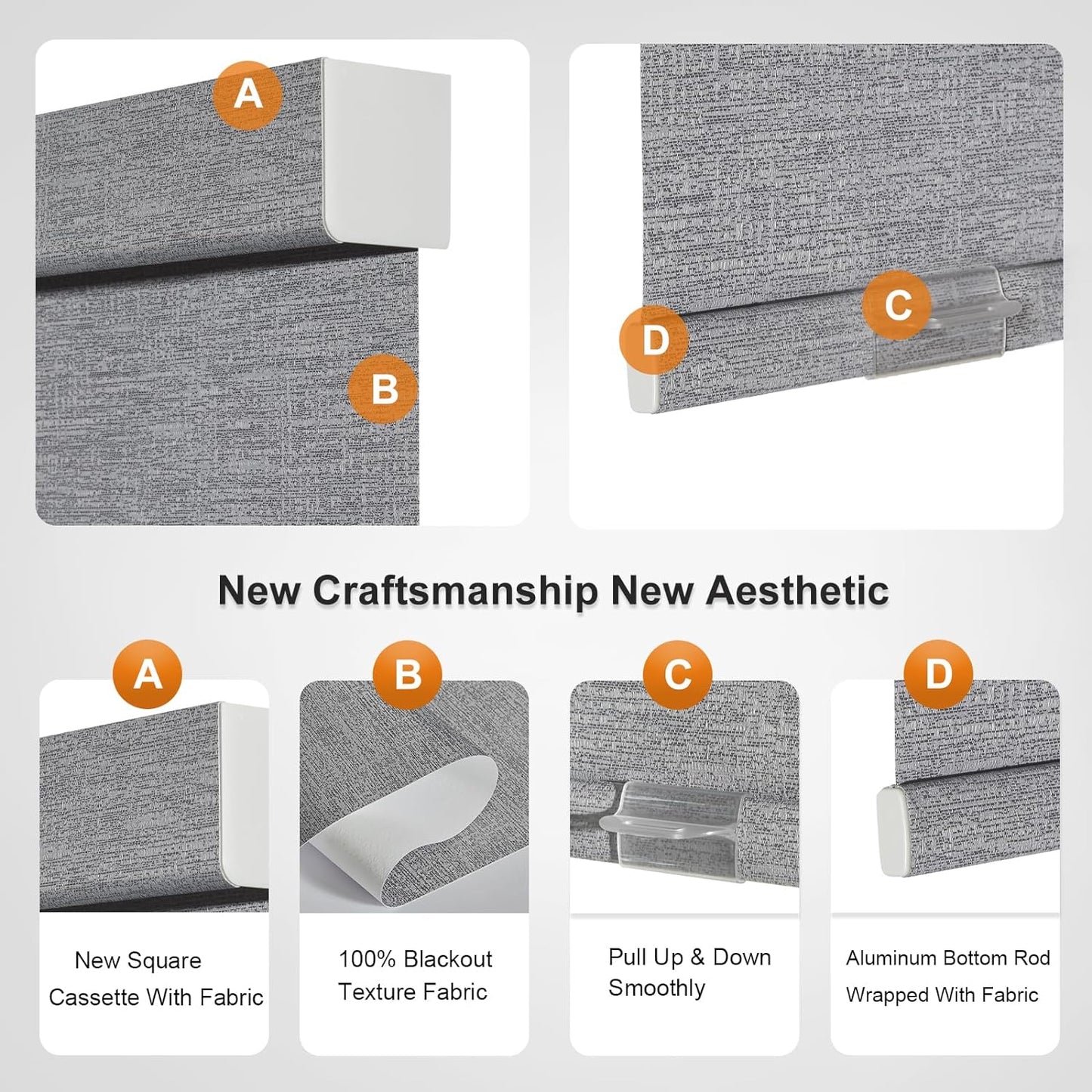 Persilux Blackout Roller Shades for Indoor Windows with Upgraded Cassette, Cordless Shades Window Blinds Pull Down for Doors, Easy to Install for Office/Living Room/Bedroom, Grey(52" W x 96" H)