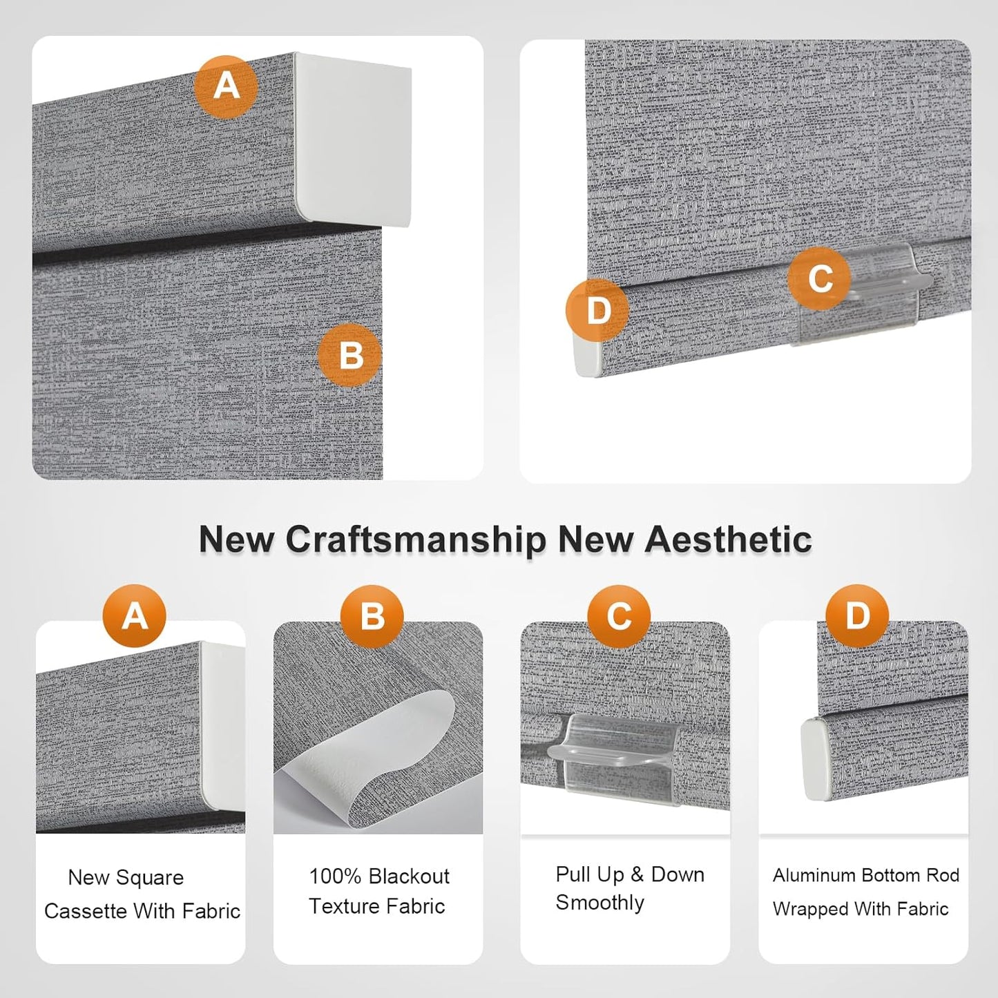 Persilux Blackout Roller Shades for Indoor Windows with Upgraded Cassette, Cordless Shades Window Blinds Pull Down for Doors, Easy to Install for Office/Living Room/Bedroom, Grey(70" W x 64" H)