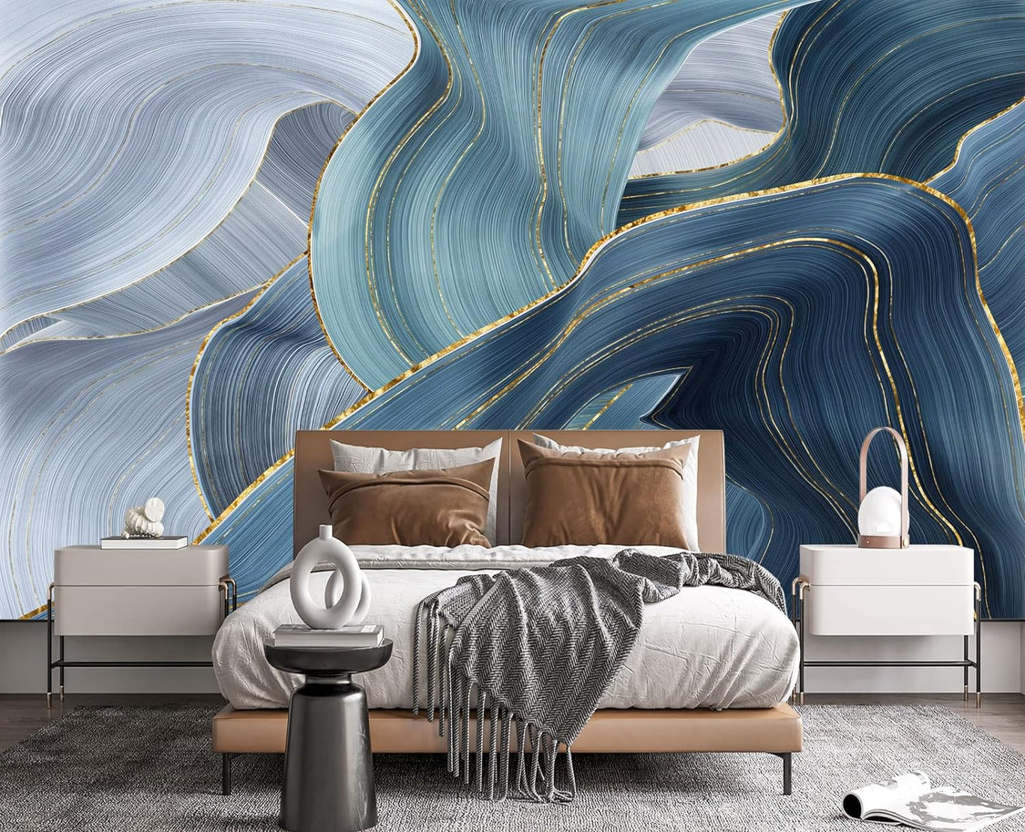 Gilding Marble Blue Wall Mural Wallpaper for Bedroom 103" x 69"