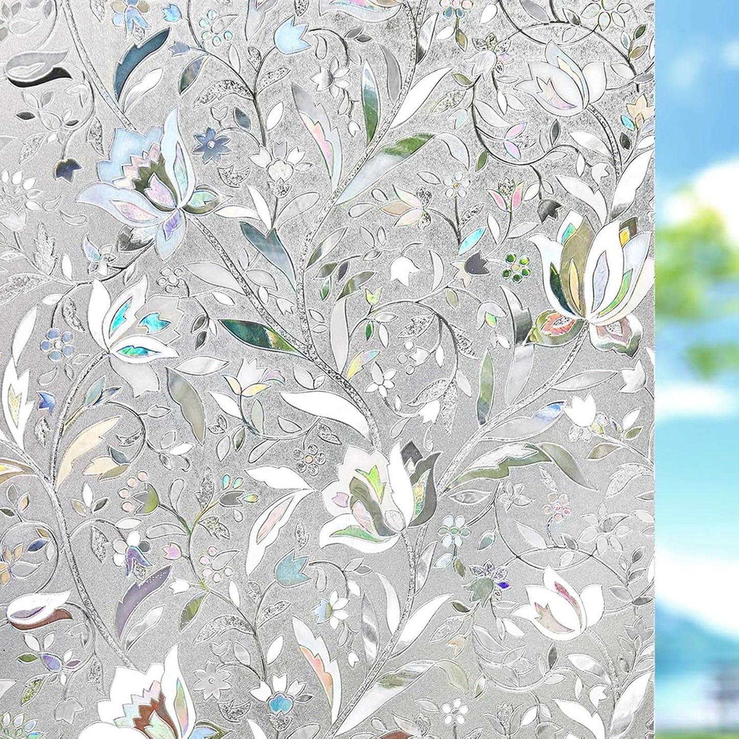 Kromapolis Window Film Privacy Frosted - Stained Glass Decorative Film, Non-Adhesive, No-Glue (23.6 x 118.1 inch)