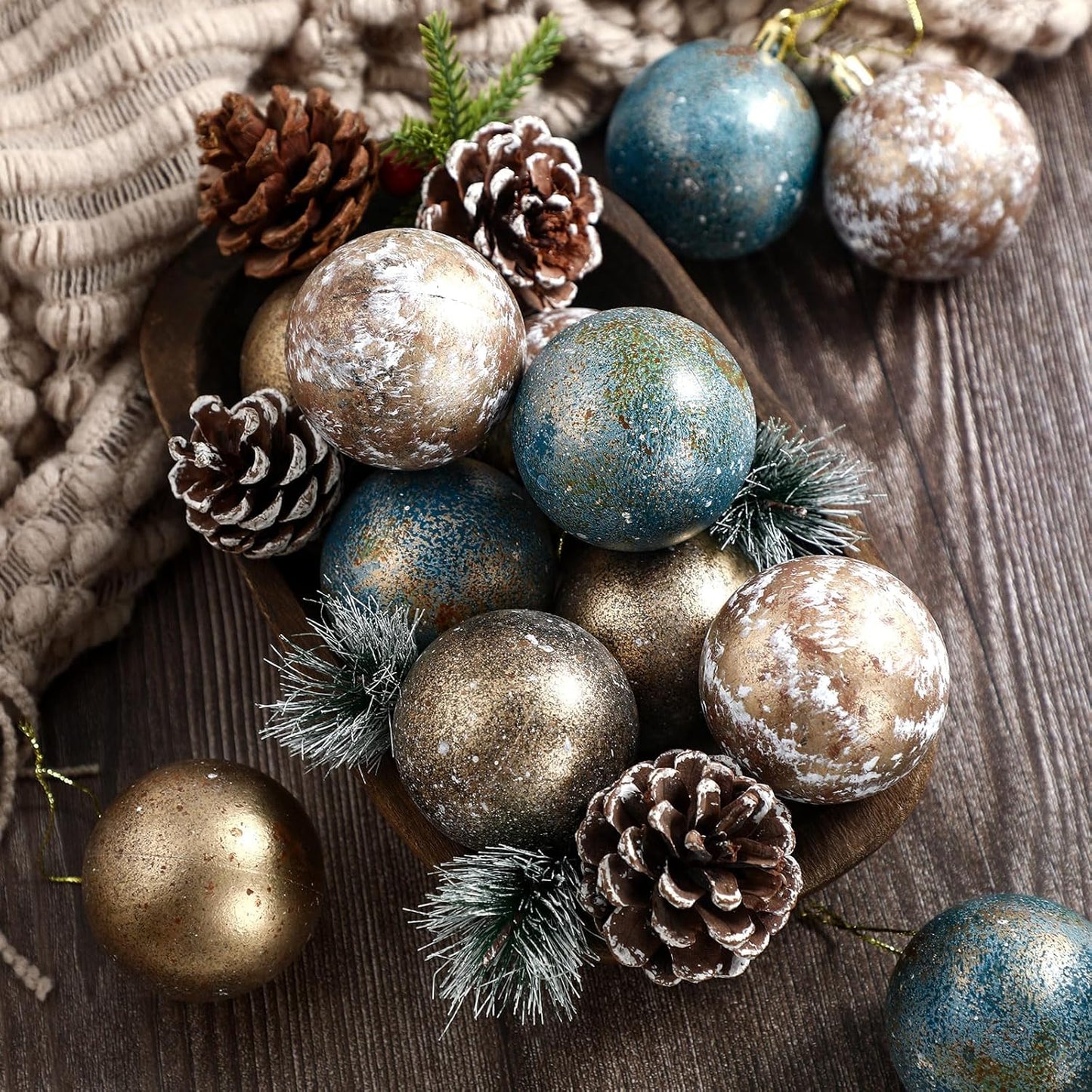 12 Pcs Textured Christmas Ball Ornaments Neutral Christmas Tree Decor Vintage Rustic Copper Ball Ornaments 2 Inch Farmhouse Hanging Shatterproof Home Decor for Xmas Farmhouse Decoration