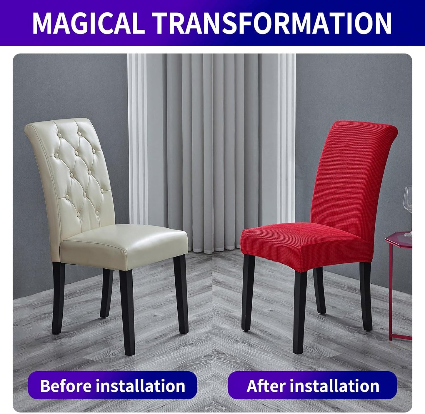 Howhic Stretch Chair Covers for Dining Room Set of 2, Removable Washable Dining Room Chair Covers, Dining Chair Slipcovers Seat Protector, Great for Home Decor and Banquet (Ruby, 6 Pack)