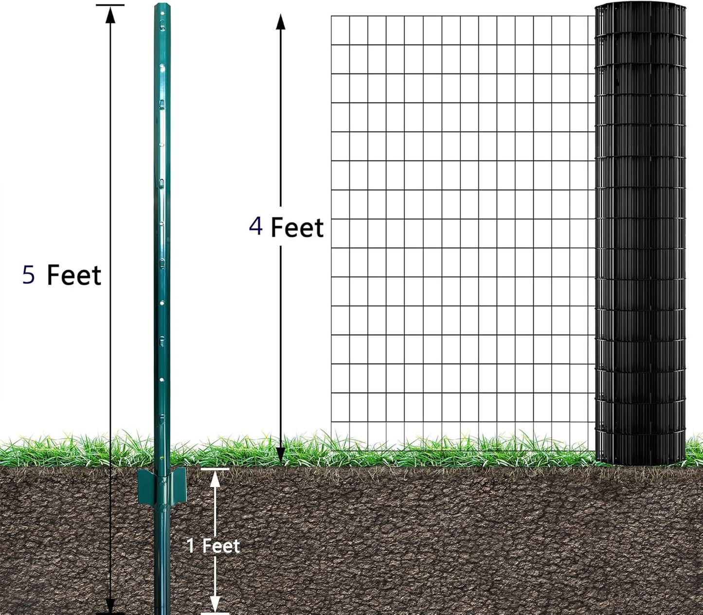 ARIFARO Fence Posts 5 Feet Sturdy Duty Metal Fencing Fencing Poles, Pack of 10, No Dig Garden T Post for Wire Fencing Steel Poles for Yard, Outdoor Wire