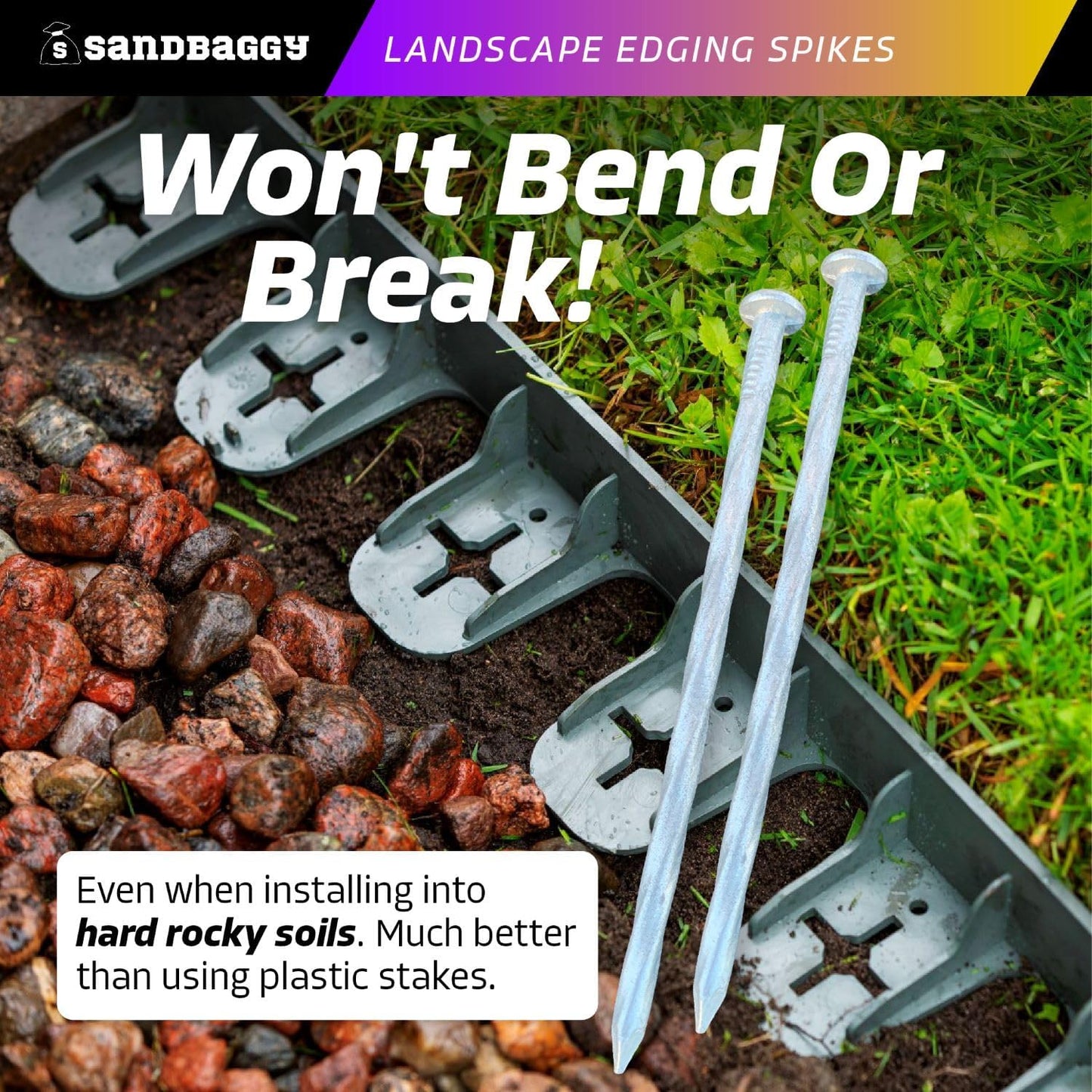 Sandbaggy 6 inch Galvanized Landscape Edging Spikes - Spiral Landscape Nails - 7 Gauge Steel - Great for Hard Rocky Soil - Also Great for Paver Edging, Artificial Turf, Landscape Fabric (400, 6 inch)