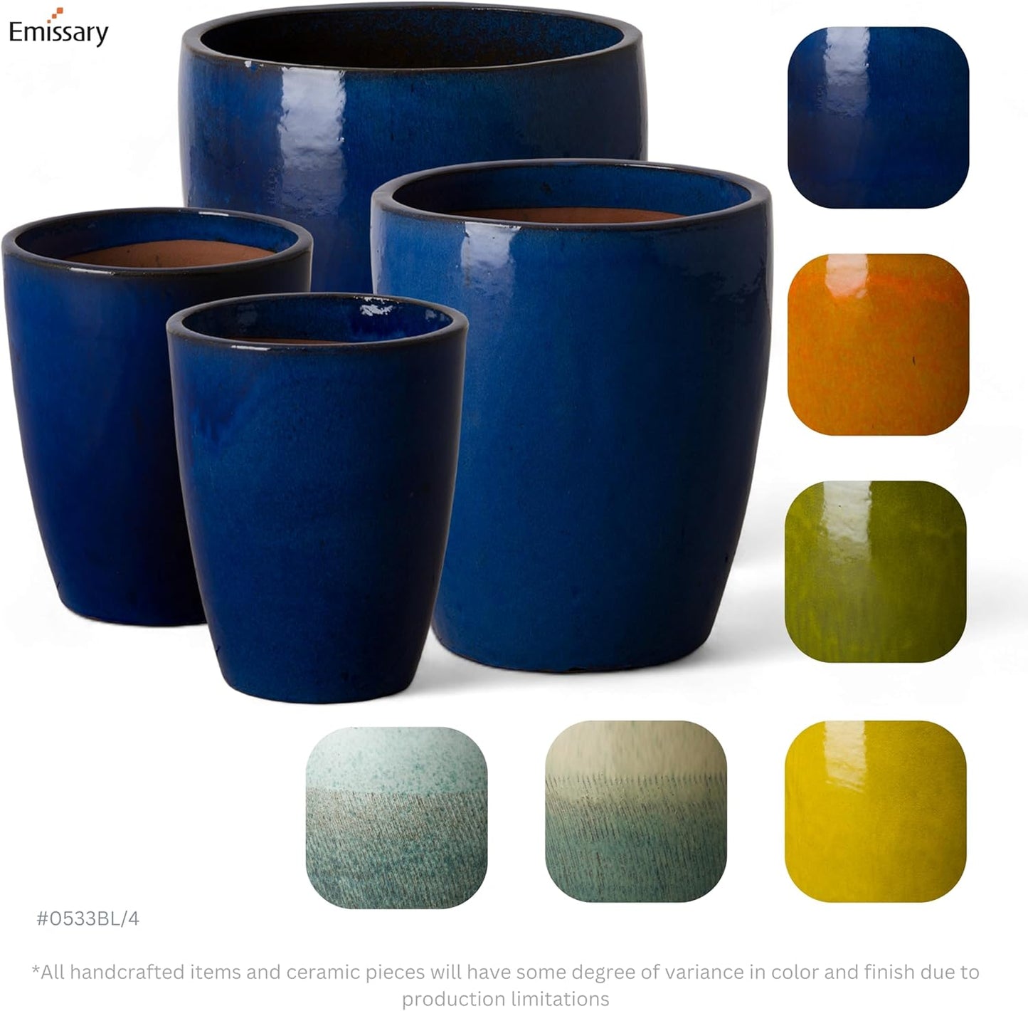 Emissary Home and Garden Bullet 11.5 in. Blue Ceramic Round Planter (11.5 in. L x 11.5 in. W x 14 in. H) with Drainage Hole