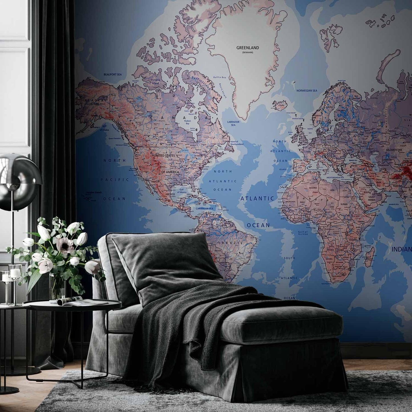 artgeist Premium Wall Mural World Map 98x69 in - XXL Non-Woven Wallpaper Fleece Wall Decor Photo Print Picture Image Design Home Map of The World k-A-0061-a-b