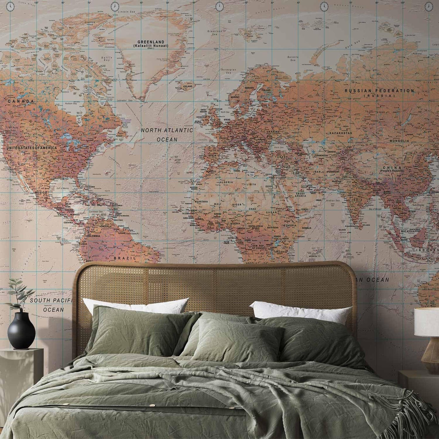 artgeist Premium Wall Mural World Map 98x69 in - XXL Non-Woven Wallpaper Fleece Wall Decor Photo Print Picture Image Design Home Map of The World k-A-0091-a-c