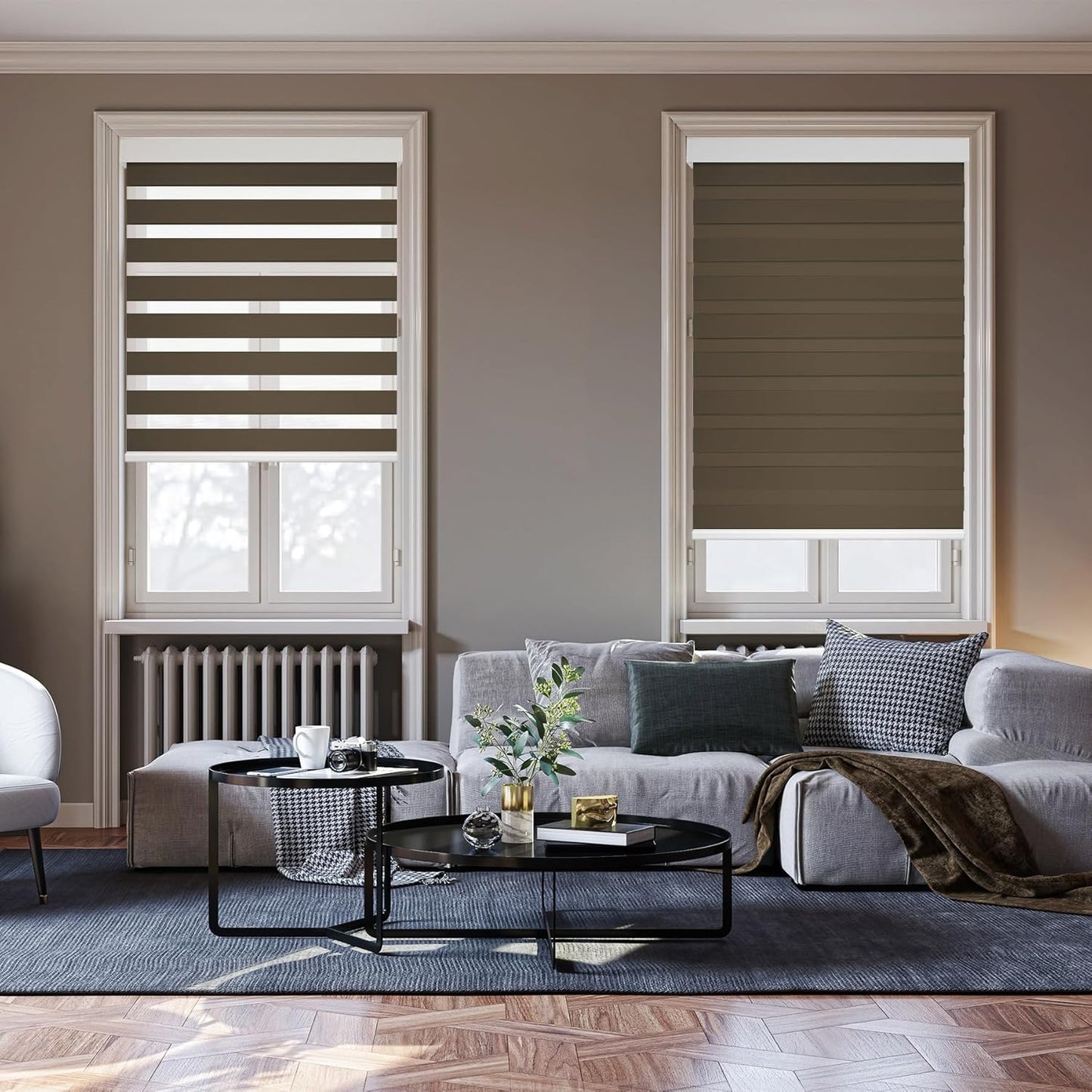 HESTIA Cordless Zebra Blinds Light Filtering Roller Shades UV Blocking Blackout Privacy Indoor Window Shades for Home Office Day and Night, Brown,39" W x 60" H