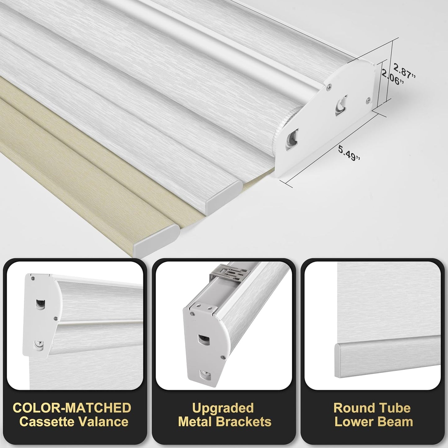 BERISSA Cordless Dual Roller Shades with Cassette Valance,Double Window Shades Blackout and Light Filtering Shades,Day and Night Roller Shades for Home Office Door.Beige and White.76 W x 56" H