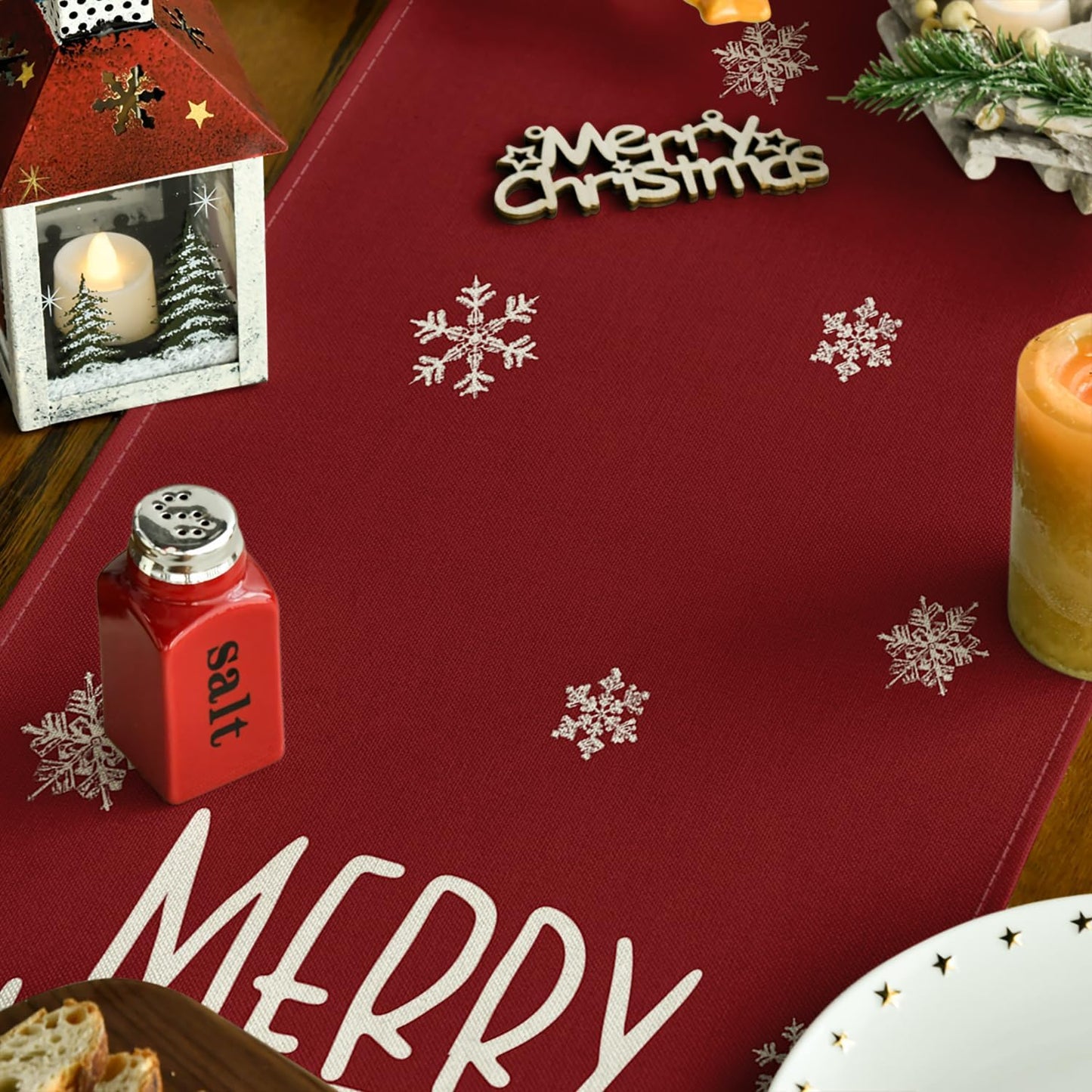 Artoid Mode Xmas Trees Snowflakes Red 210 GSM Merry Christmas Table Runner, Winter Kitchen Dining Table Decoration for Home Party Decor 13x72 Inch