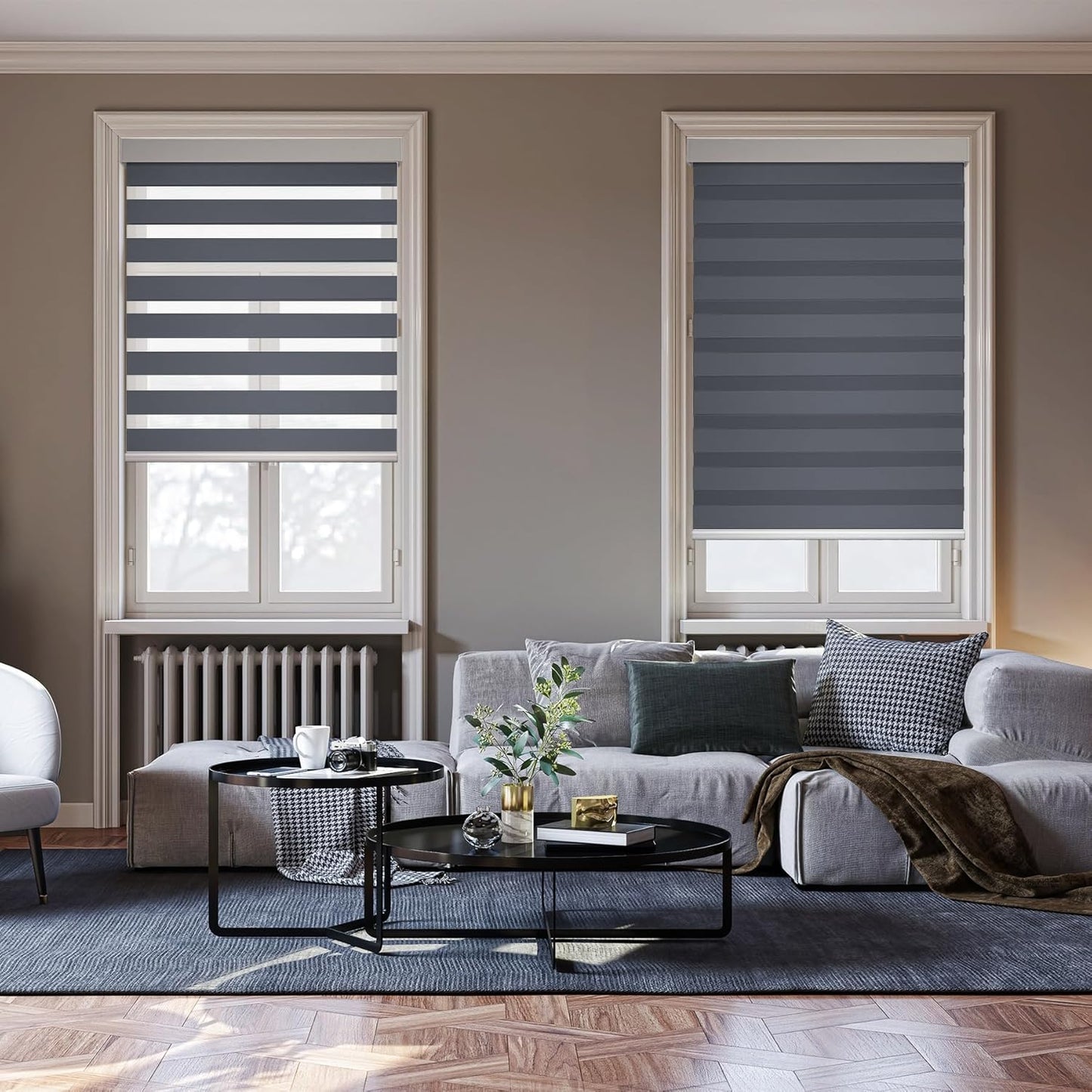 HESTIA Cordless Zebra Blinds Light Filtering Roller Shades UV Blocking Blackout Privacy Indoor Window Blind for Home Office Day and Night, Blue Grey,40" W x 54" H