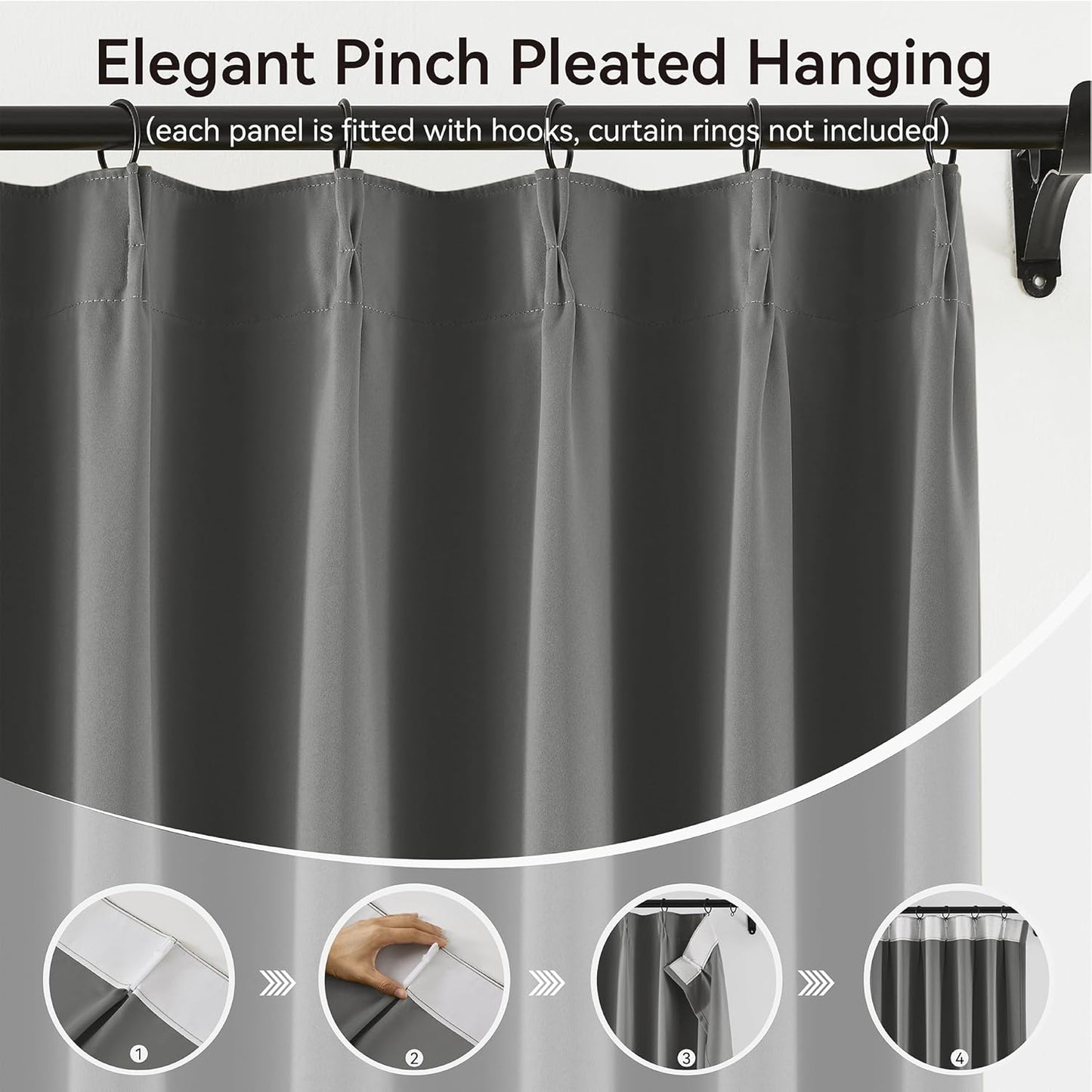 KangBang Frost Grey Pinch Pleated Blackout Curtains 120 Inches Long for Hall Windows, Soundproof Light Blocking Modern Lush Decor Window Panels Ceiling to Floor for Villa 2 Panels, 40Wx120L