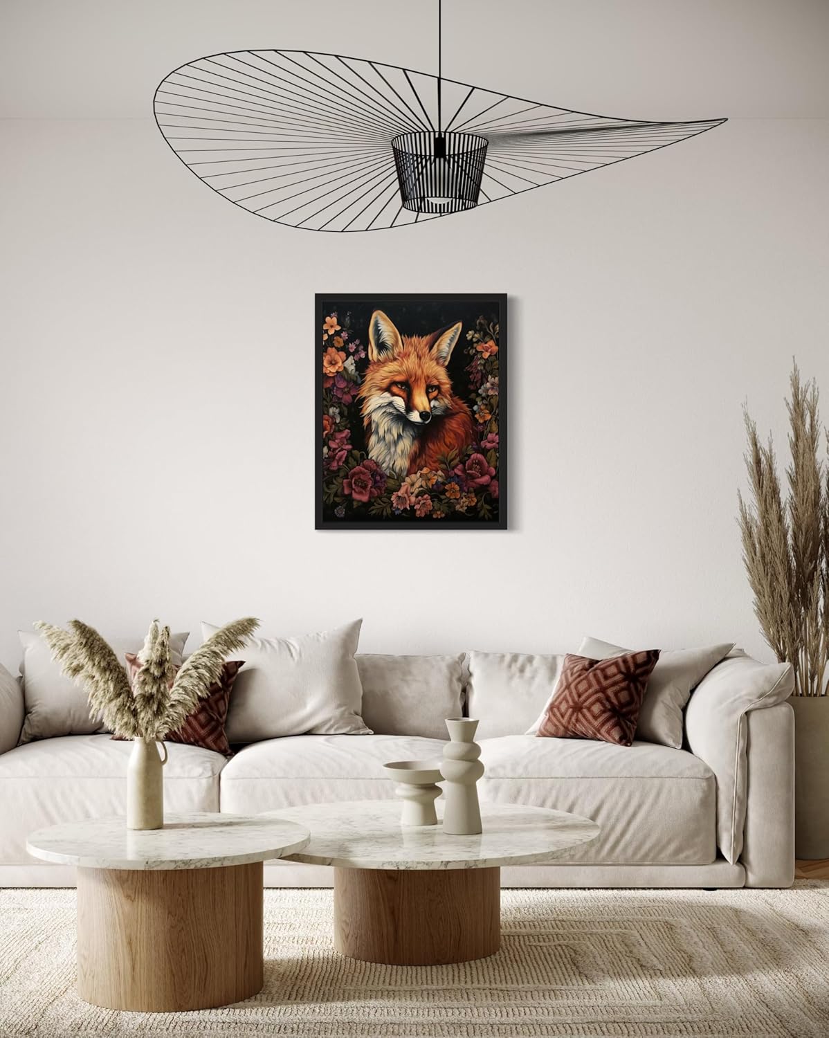 Fox and Flower Poster Art Print, Halloween Scary Vintage Wall Art Academia Spooky Painting Decoration for Horror Prints, Gothic Posters Bedroom Decor 89 (Fox and Flower, 16 x 20 inches, Unframed)