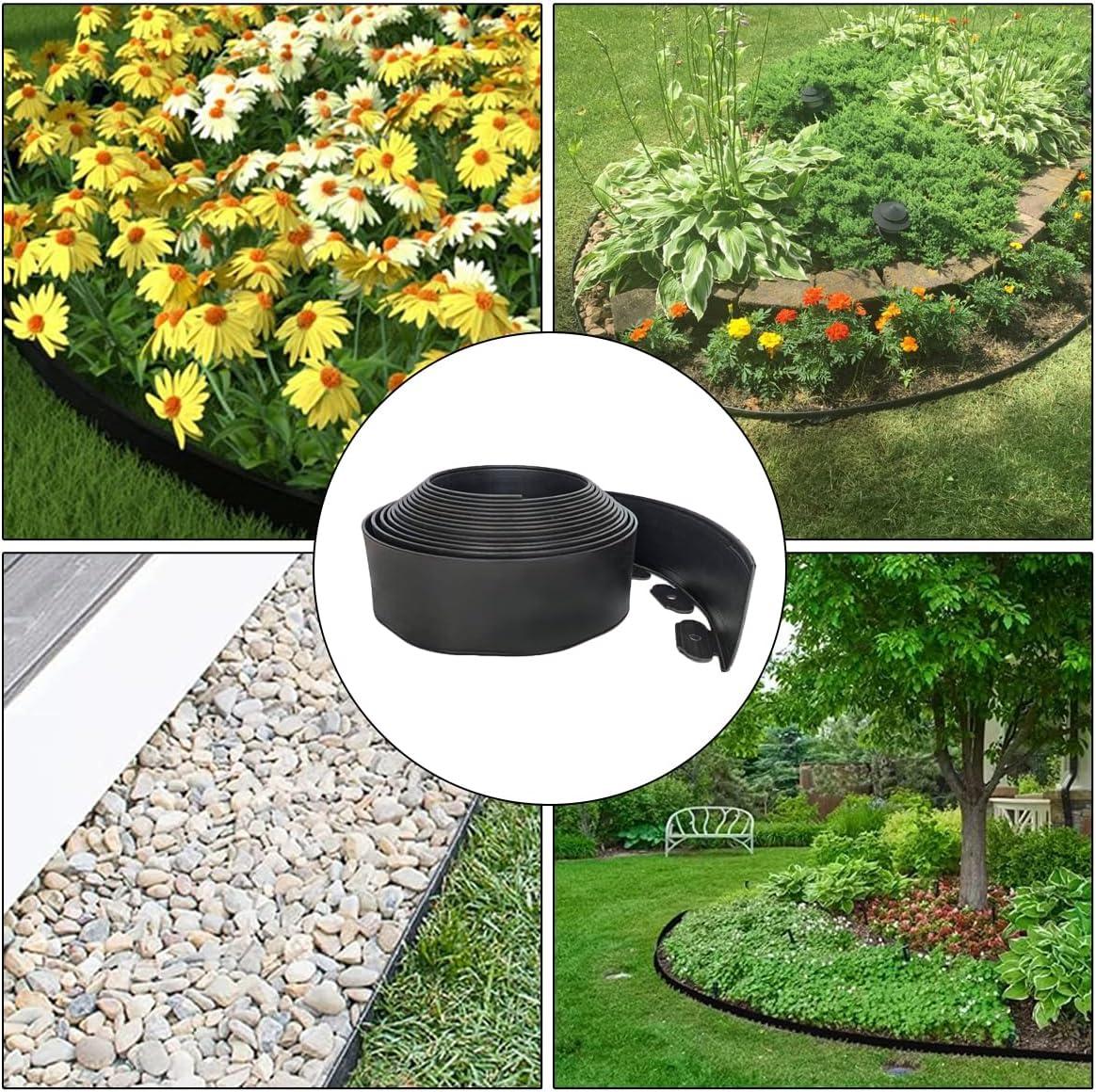Landscape Edging Border 33FTx 4 Inch Tall, Plastic Garden Borders Edging with 30 Spikes,Flexible Lawn Edging Edge for Garden,Grass,Flower Beds, Yard, Paver,Pathway-Black