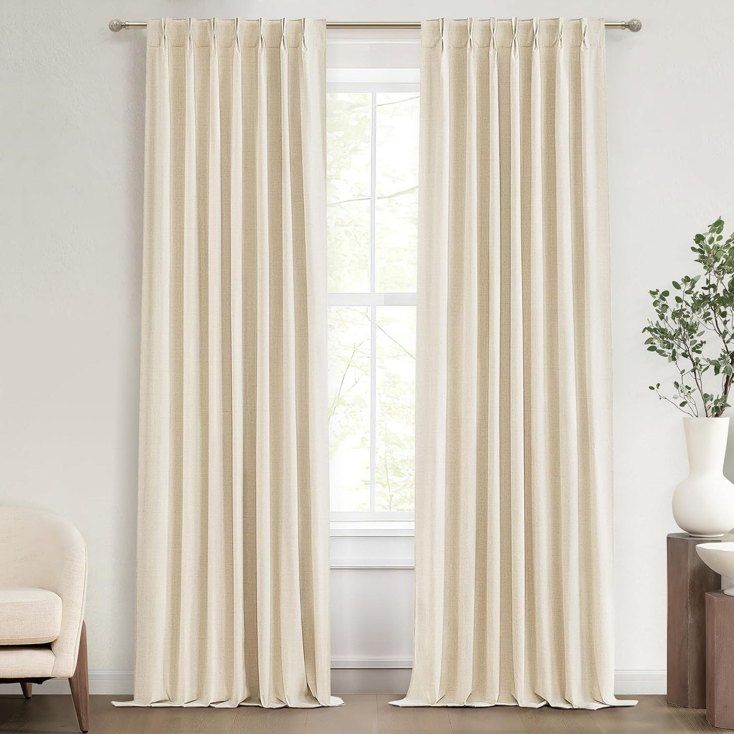 100% Blackout Pinch Pleated Curtains 120 Inches Long,Extra Long Large 10 ft Length Linen Textured Thermal Insulated Curtains & Drapes for Living/Bedroom 118 Inch Window W40 xL120 x2Panels
