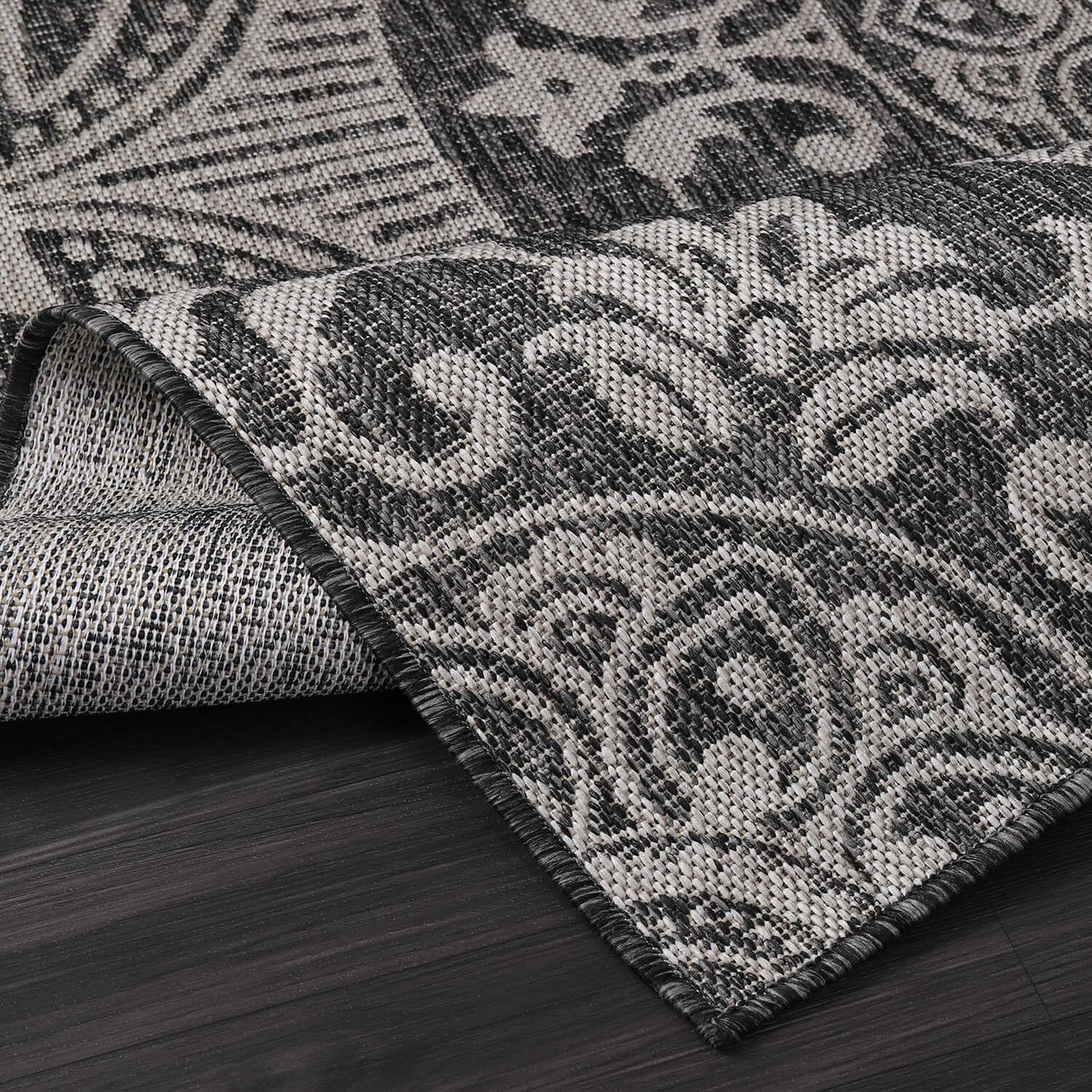 Medallion Outdoor Rug 6x9 Washable Outside Carpet for Indoor Patio Porch Waterproof Easy Cleaning Non Shedding Area Rugs Dark Gray 6 x 9