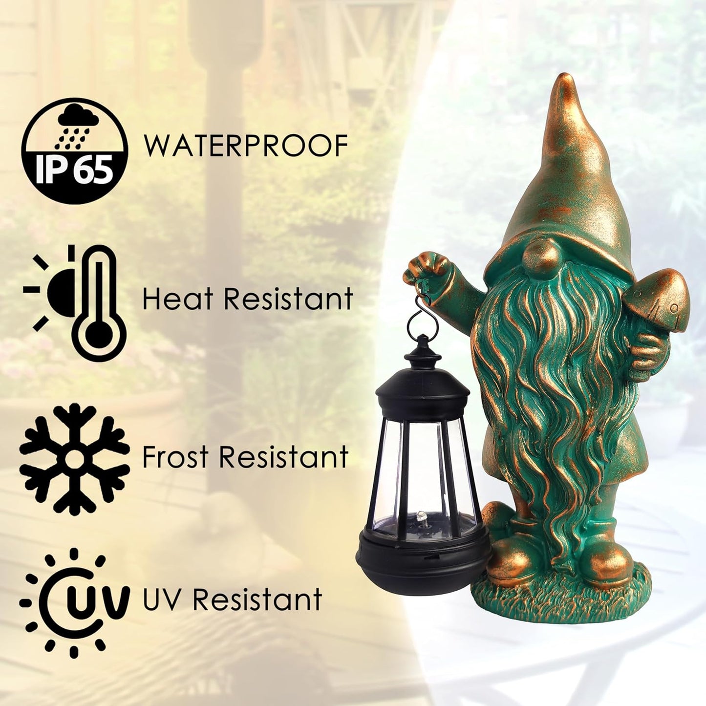 Gnomes Garden Statue Outdoor Décor with Solar Lights Lantern,Gnome Solar Light Figurines Outside Decorations for Yard，Lawn Patio, Balcony, Unique Housewarming Gifts