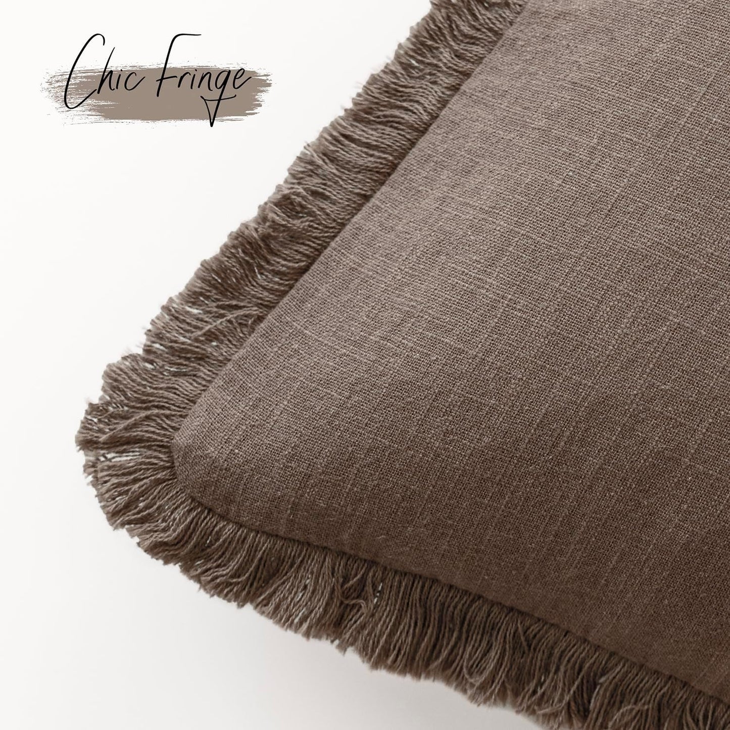 Foindtower Set of 2 Decorative Linen Fringe Lumbar Throw Pillow Covers Boho Farmhouse Cushion Cover with Tassels Accent Pillowcase for Couch Sofa Bed Living Room Home Decor,12×20 Inch,Light Coffee