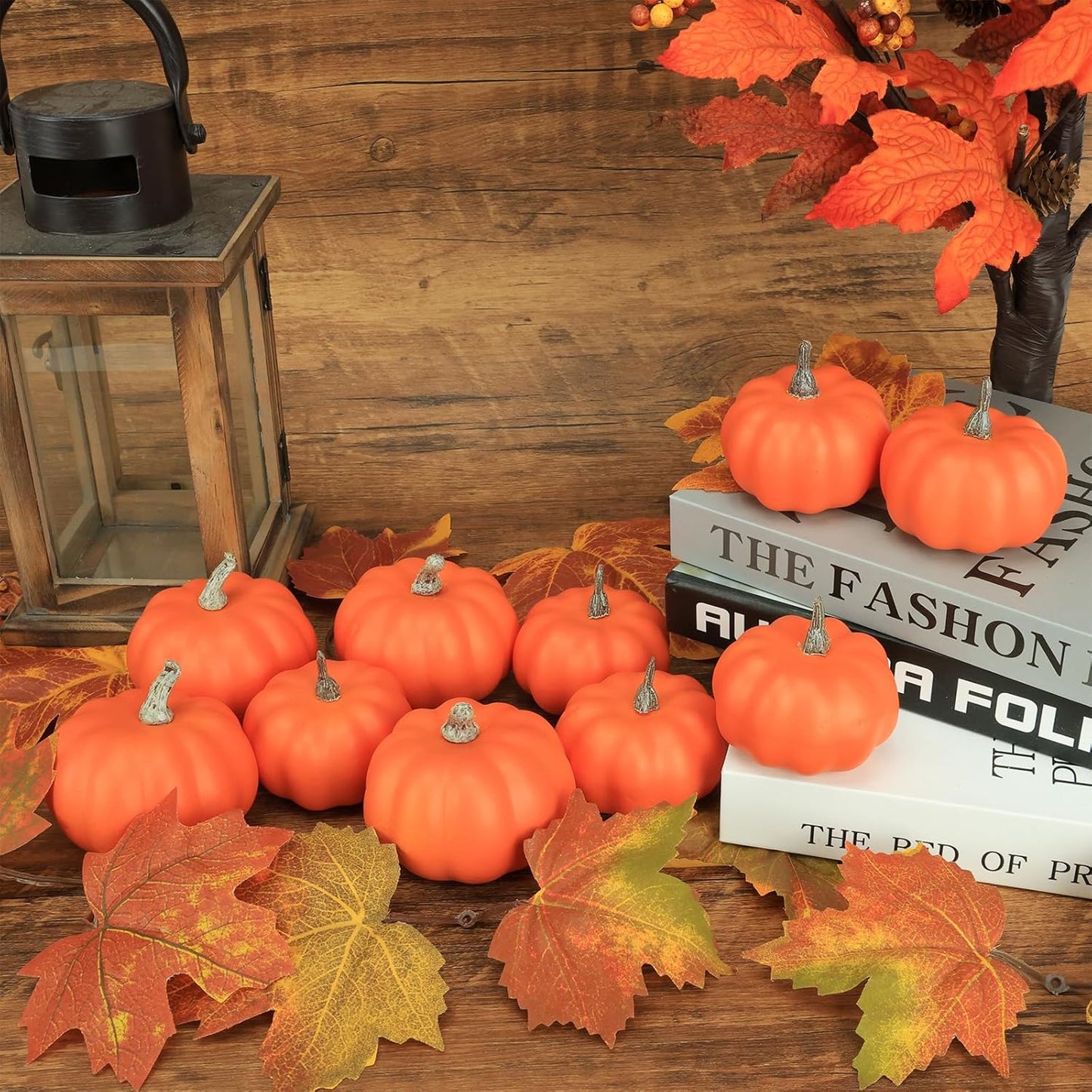 10Pcs Fake Pumpkins Fall Thanksgiving Decorations,Orange Plastic Pumpkins Home Decor, Artificial Mini Pumpkin for Decorating Autumn Harvest Outdoor Indoor Fall Decor Centerpiece Table Decorations