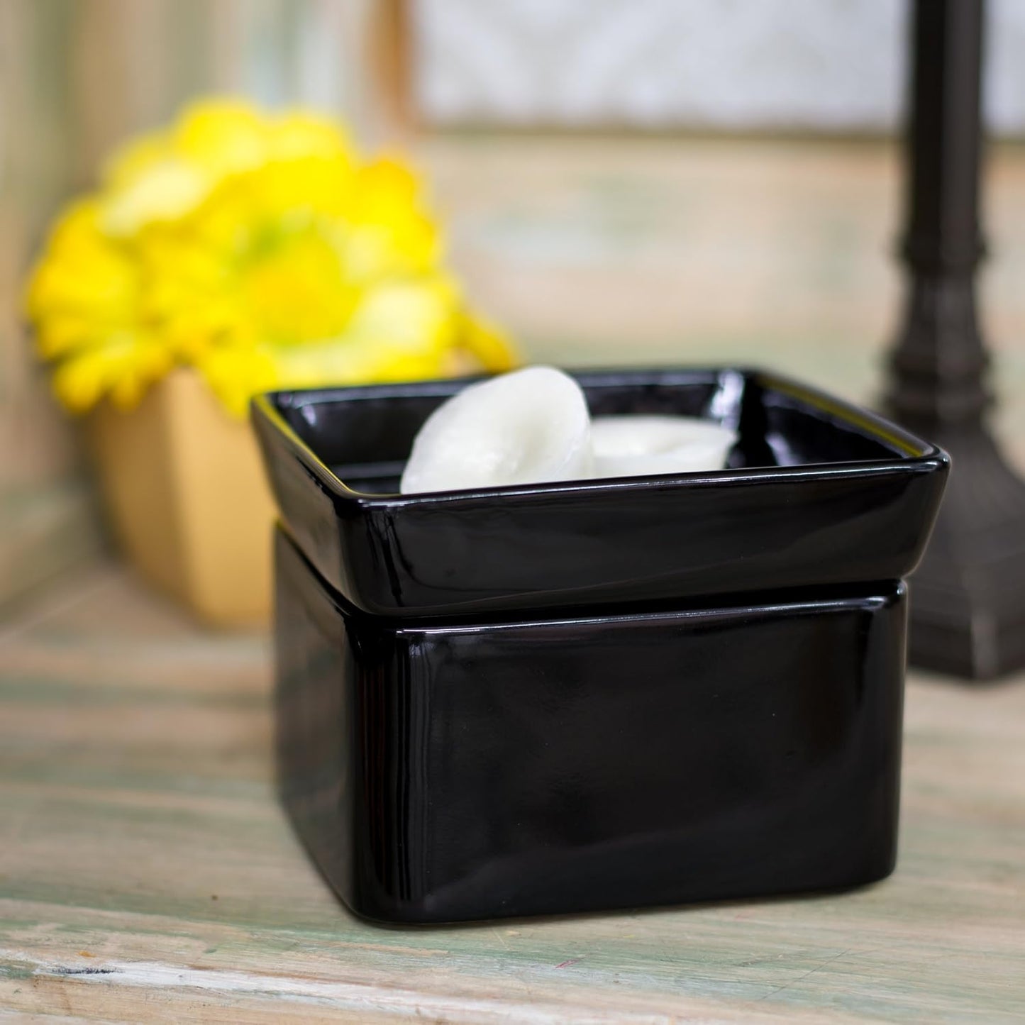 Elanze Designs Black Candle Warmer Black Stoneware Electric 2-in-1 Jar Candle and Wax Tart Oil Warmer