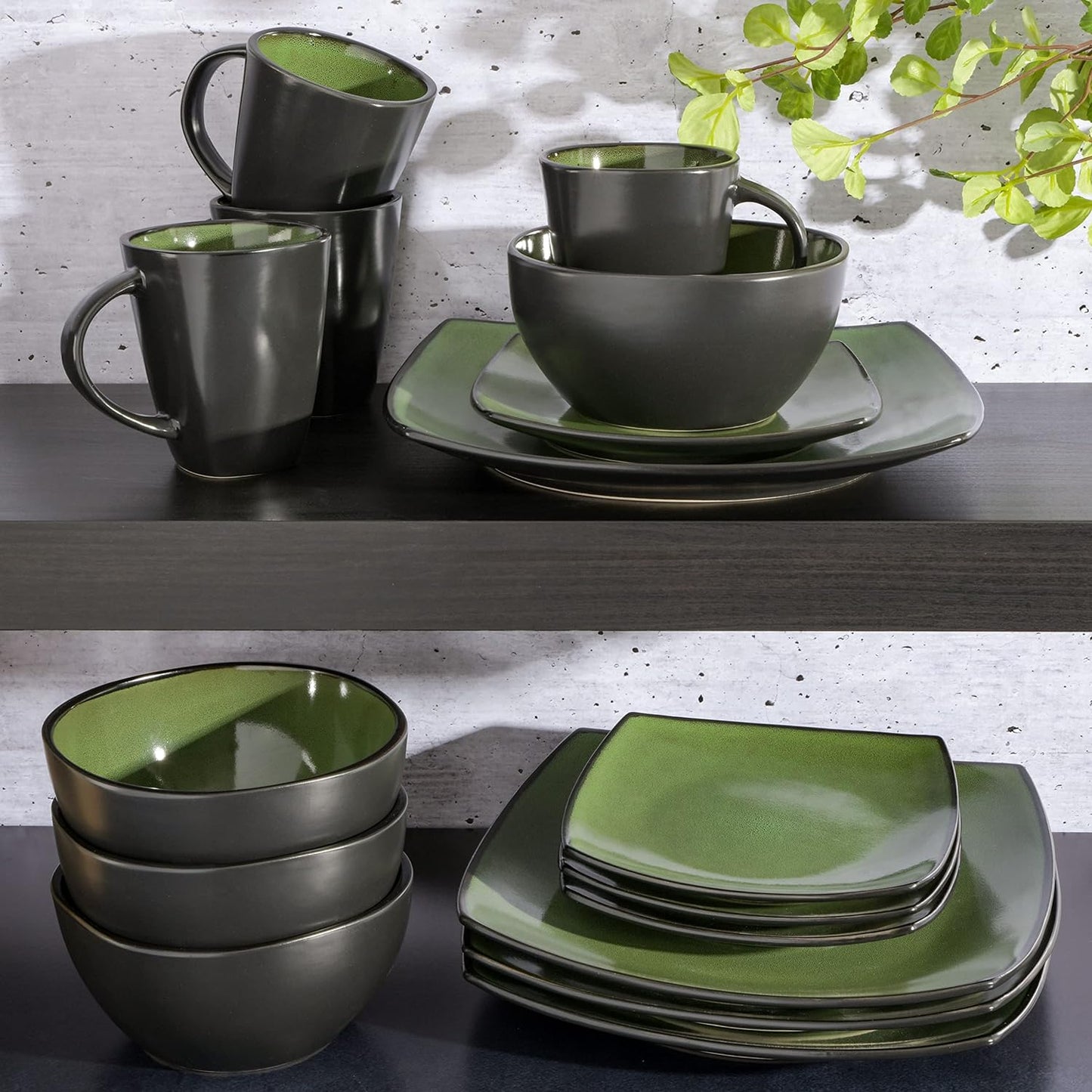 Gibson Elite Soho Lounge 16 Piece Dinnerware Set, Green