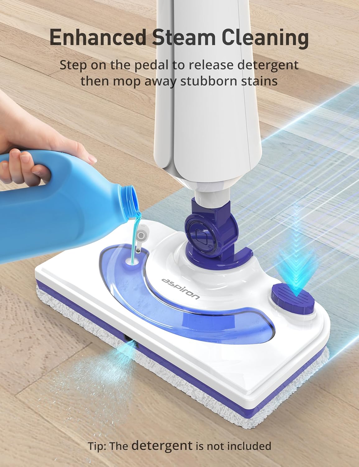 Professional Steam Mop Cleaner, 1300W Floor Steamer with Detergent Chamber, 25S Heat Up, Lightweight Steamer for Cleaning with 2 Washable Pads, Safe for Tiles, Upholstery, Carpet, Hardwood, Navy