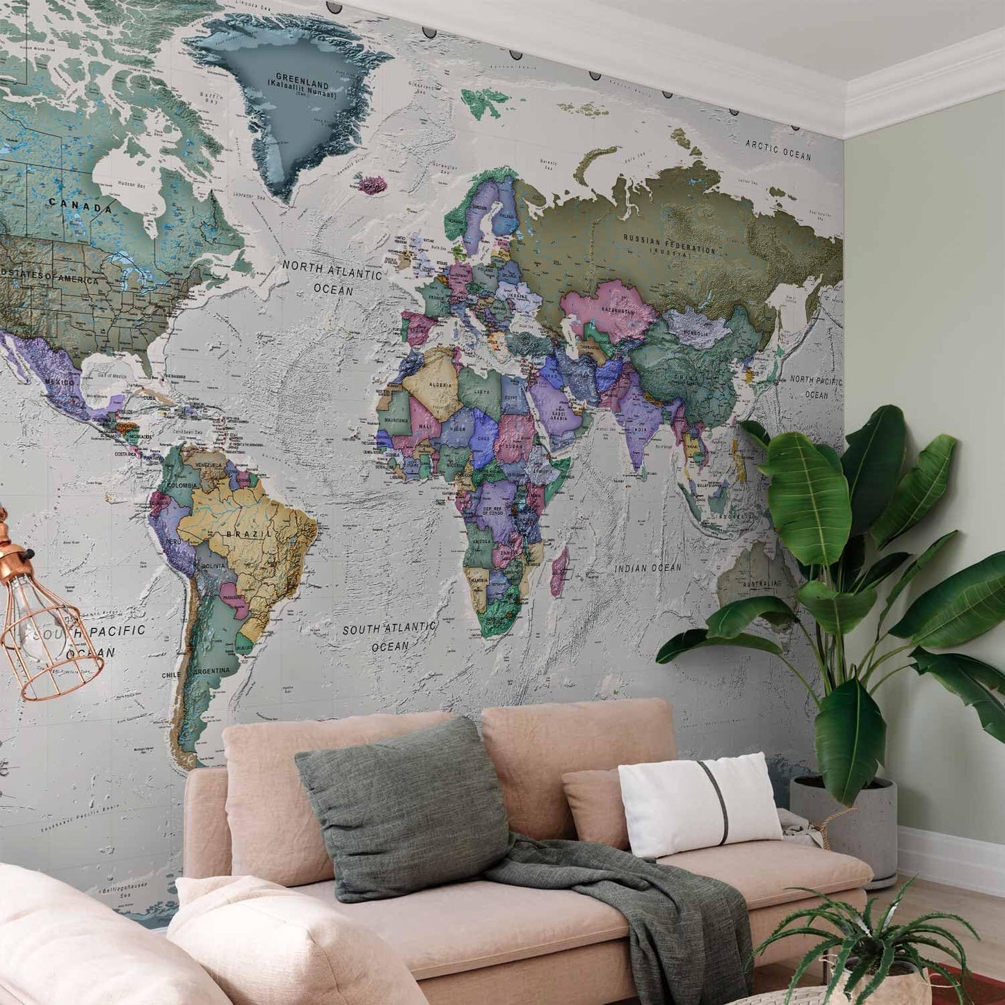 artgeist Wall Mural World Map 96x69 in - XXL Peel and Stick Self-Adhesive Wallpaper Removable Large Sticker Foil Wall Decor Print Picture Image Design Map of The World k-A-0380-a-a