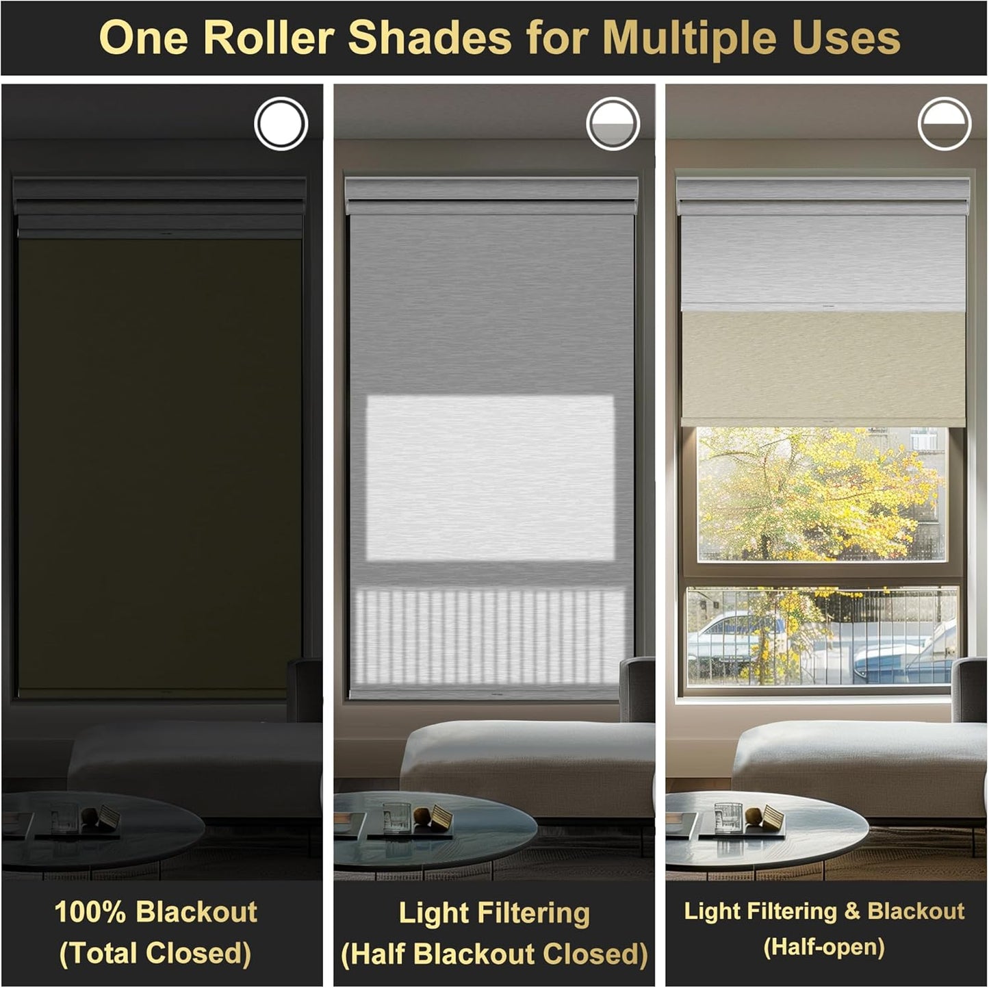 BERISSA Cordless Dual Roller Shades with Cassette Valance, Double Window Shades - Blackout and Light Filtering, Day and Night for Home Office Door. Beige and White. 30 W x 48" H
