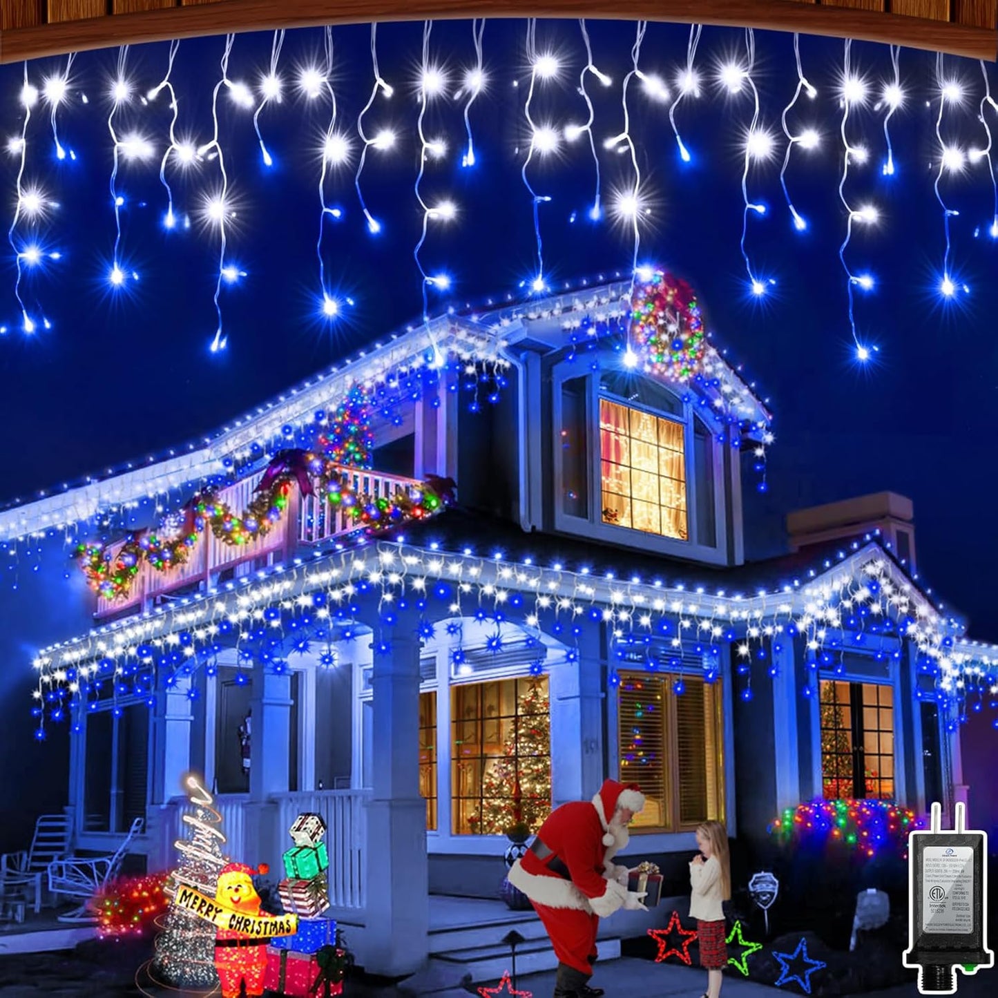 132FT 1332 LED Outdoor Christmas Lights - 296 Ice Drops, 12 Pro Modes with Timer Memory & Brightness, Waterproof Hanging Ice String Light for Holiday Wedding Garden Fence House Decor (White & Blue)