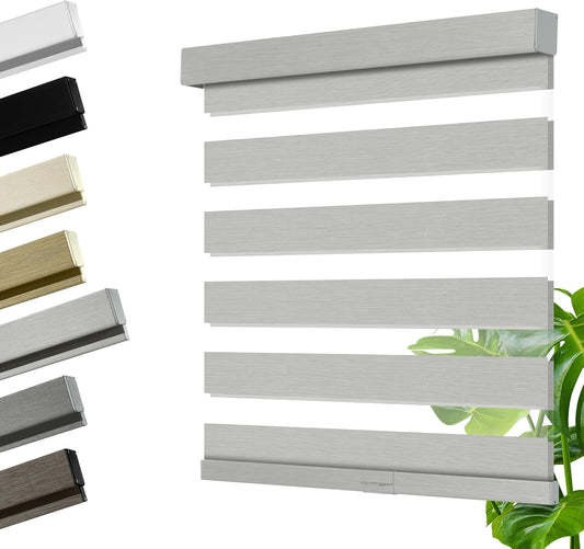 Cordless Zebra Blinds for Windows, Blackout Interior Blinds,Easy to Install,UV Protection,for Offices and Home,Custom Roller Shades, Mousse Light Grey,51" W x 56" H