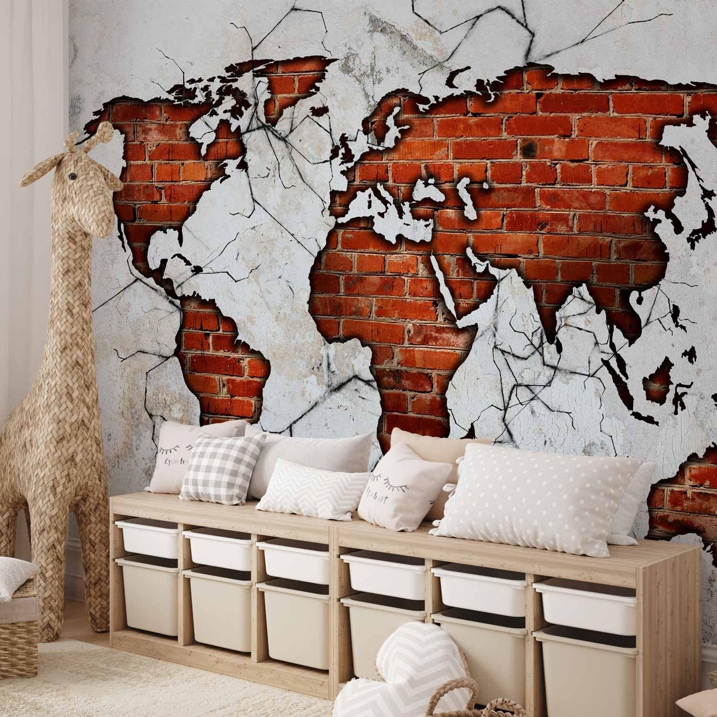 artgeist Premium Wall Mural World Map 79x55 in - XXL Non-Woven Wallpaper Fleece Wall Decor Photo Print Picture Image Design Map of The World k-A-0495-a-a