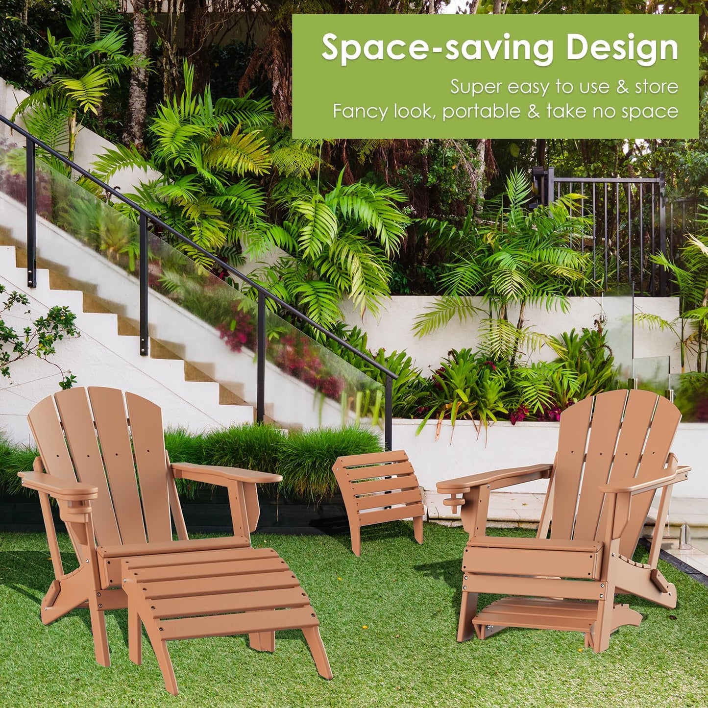 GREENVINES Adirondack-Ottoman | Set of 4 | HDPE Plastic | Outdoor Footrest | All Weather | Foot Rest | Foot Stool | Teak | for Adirondack Chair | for Patio Backyard Pool