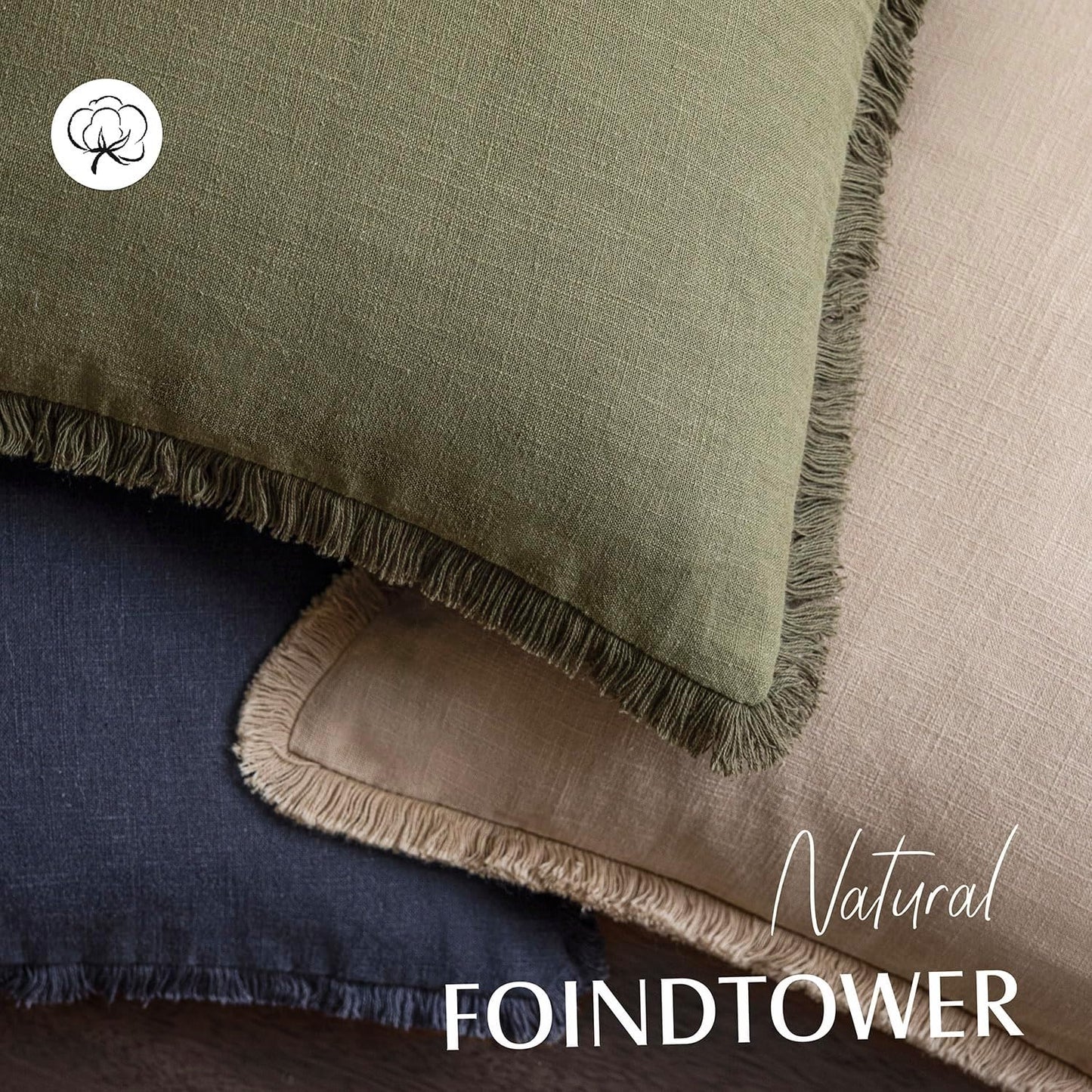 Foindtower Set of 2 Decorative Linen Fringe Throw Pillow Covers Boho Farmhouse Cushion Cover with Tassels Accent Pillowcase for Couch Chair Sofa Bed Living Room Home Decor,22×22 Inch,Tan Beige