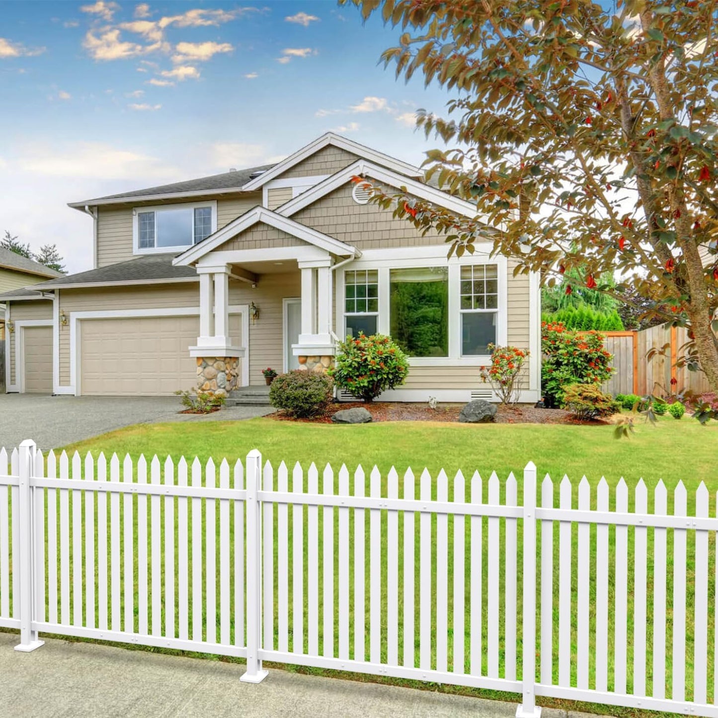 Patio 2 Sets Vinyl Picket Fence Panels 30" H x 84" W White PVC Decorative Fence for Front Yard Porch Patio Deck Pool Air Conditioner Fence Safety Dog Fence (34 Pickets, Straight)