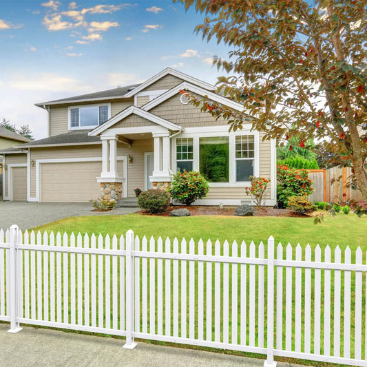 Patio 2 Sets Vinyl Picket Fence Panels 30" H x 84" W White PVC Decorative Fence for Front Yard Porch Patio Deck Pool Air Conditioner Fence Safety Dog Fence (34 Pickets, Straight)