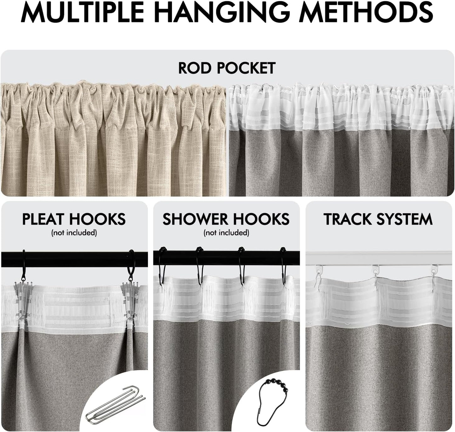 MIULEE Beige 100% Blackout Linen Curtains 100 Inch 2 Panels Set Double Sided No Coating Pleated Back Tab Black Out Long Thermal Insulated Pinch Pleat Bedroom Living Room Darkening Window Drapes