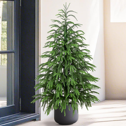 Artificial Norfolk Pine Tree, 3 ft Realistic Christmas Tree, Fake Potted Plants for Front Porch Outdoor Indoor Garden Christmas Decor