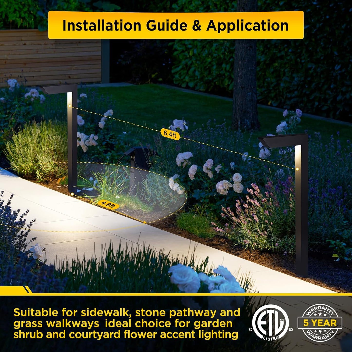 Gardencoin 3CCT LED Low Voltage Landscape Pathway Light, 12V Premium 3000K/4000K/5000K Selectable Path Lights Wired, Modern Walkway Lights Outdoor, Higher Housing with Larger Stake (19.7IN, 8 Pack)