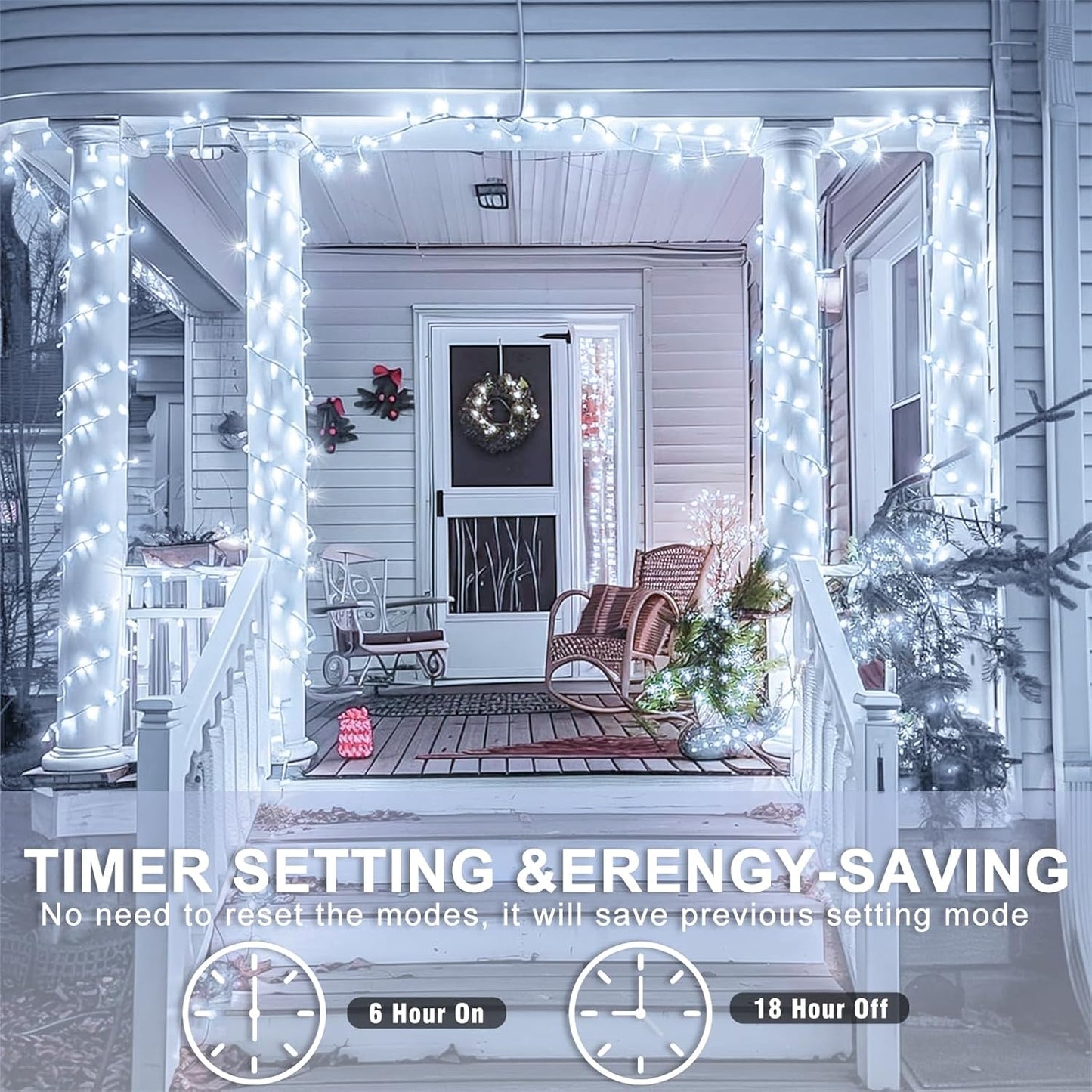 120 LED White Christmas Lights Outdoor, 40ft 8 Modes White Christmas String Lights Clear Wire, Plug in Waterproof Twinkle Fairy Lights for Indoor Outdoor Bedroom Wedding Tree Christmas Decorations