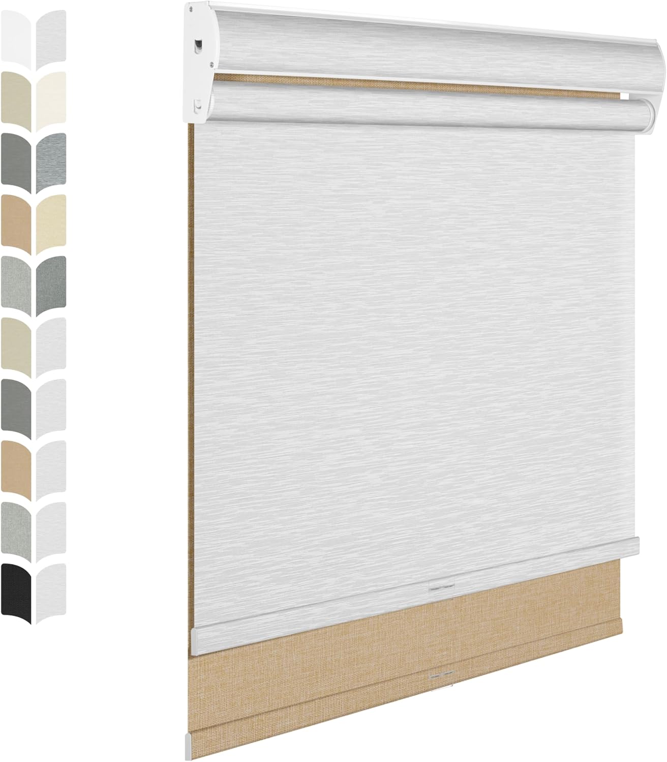BERISSA Cordless Dual Roller Shades with Cassette Valance,Double Window Shades Blackout and Light Filtering Shades,Day and Night Roller Shades for Home Office Door.Linen Beige and White.43 W x 72" H