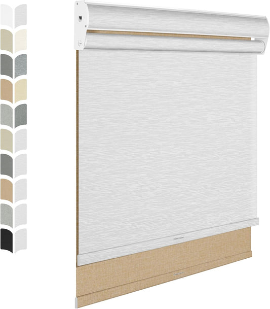 BERISSA Dual Roller Shades, Double Blackout & Filtering, Day & Night for Home Office. Linen Beige & White. 52W x 64H