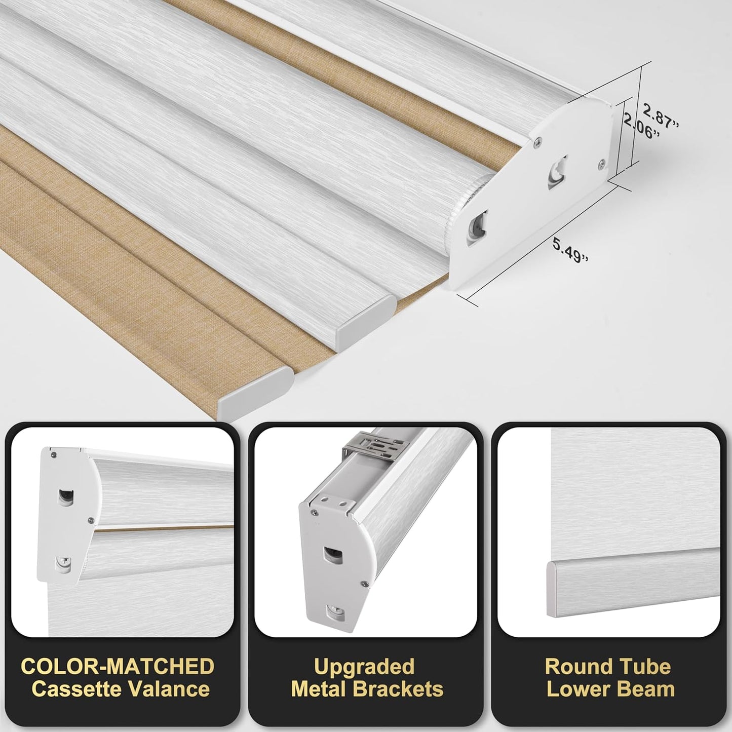 BERISSA Cordless Dual Roller Shades with Cassette Valance,Double Window Shades Blackout and Light Filtering Shades,Day and Night Roller Shades for Home Office Door.Linen Beige and White.70 W x 72" H
