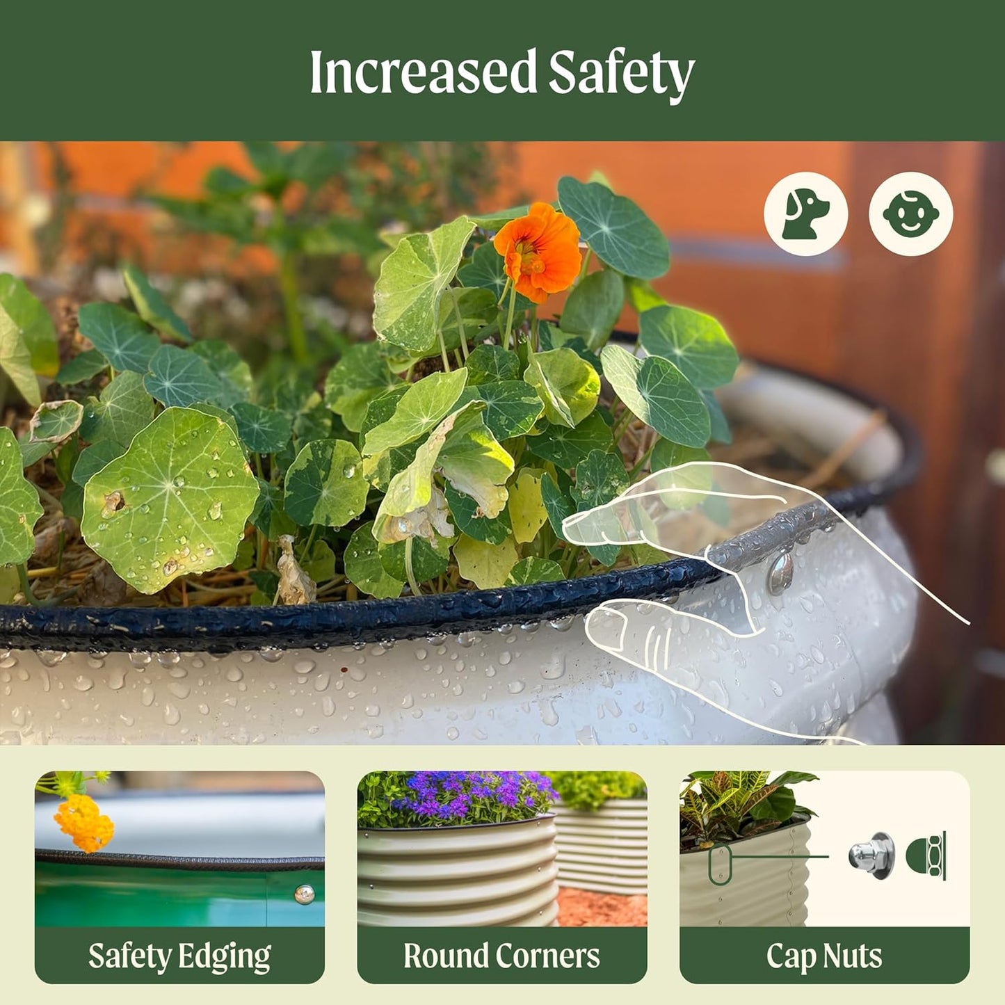Vego garden 32" Extra Tall Raised Garden Bed Kits, 9 in 1 Modular Raised Planter Box for Vegetables Flowers Fruits Oval Metal Raised Garden Bed, Sunlit Oak