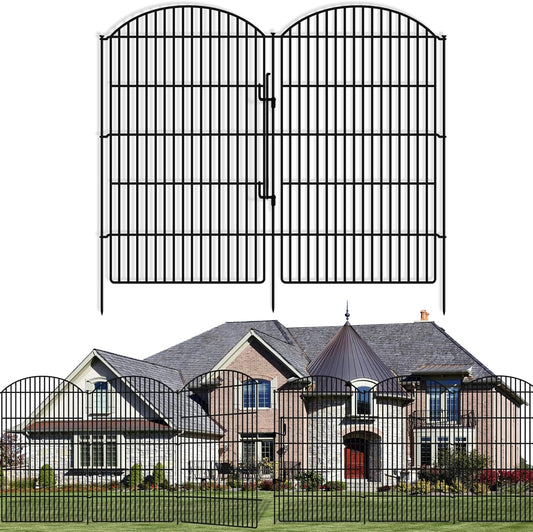 10 Panels Decorative Garden Fence with Lock, 48in (H) x 24ft (L) No Dig Dog Animal Barrier for Outdoor Yard, Rustproof Ground Stakes Metal Fencing for Yard, Patio, Flower Bed