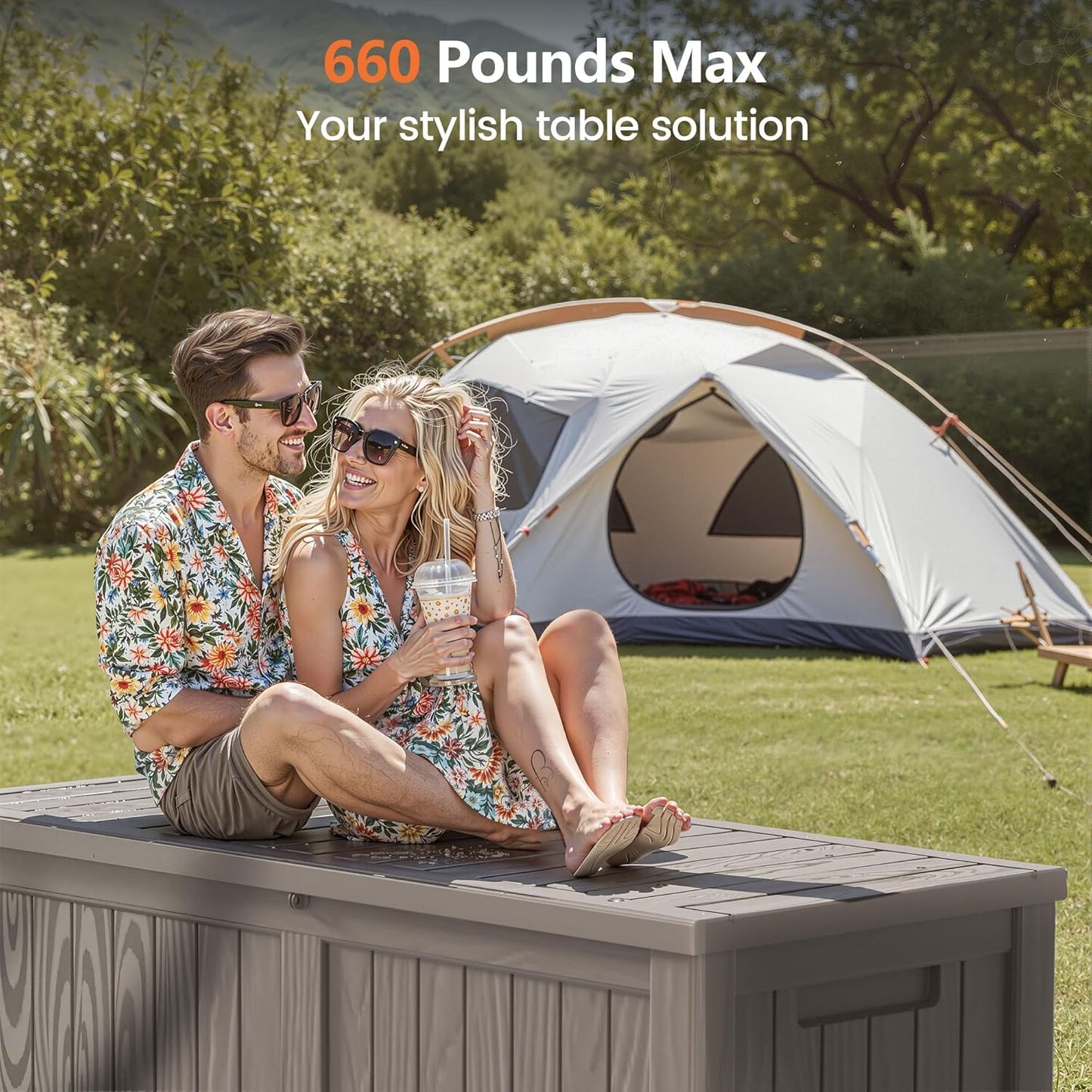 120 Gallon Outdoor Storage Box - Waterproof Resin Deck Box with Stainless Steel Rods - Lockable & UV Resistant Storage Bin for Patio Cushions & Garden Tools - Stylish Grey Design