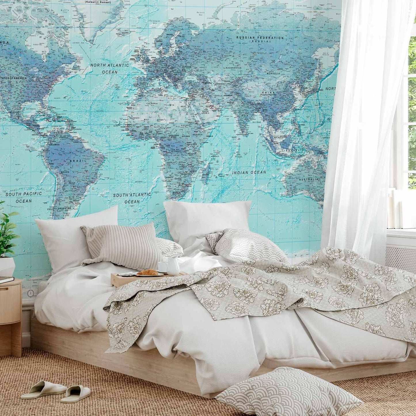 artgeist Wall Mural World Map 197x138 in - XXL Non-Woven Wallpaper Fleece Wall Decor Photo Print Picture Image Design Home Map of The World k-A-0091-a-b