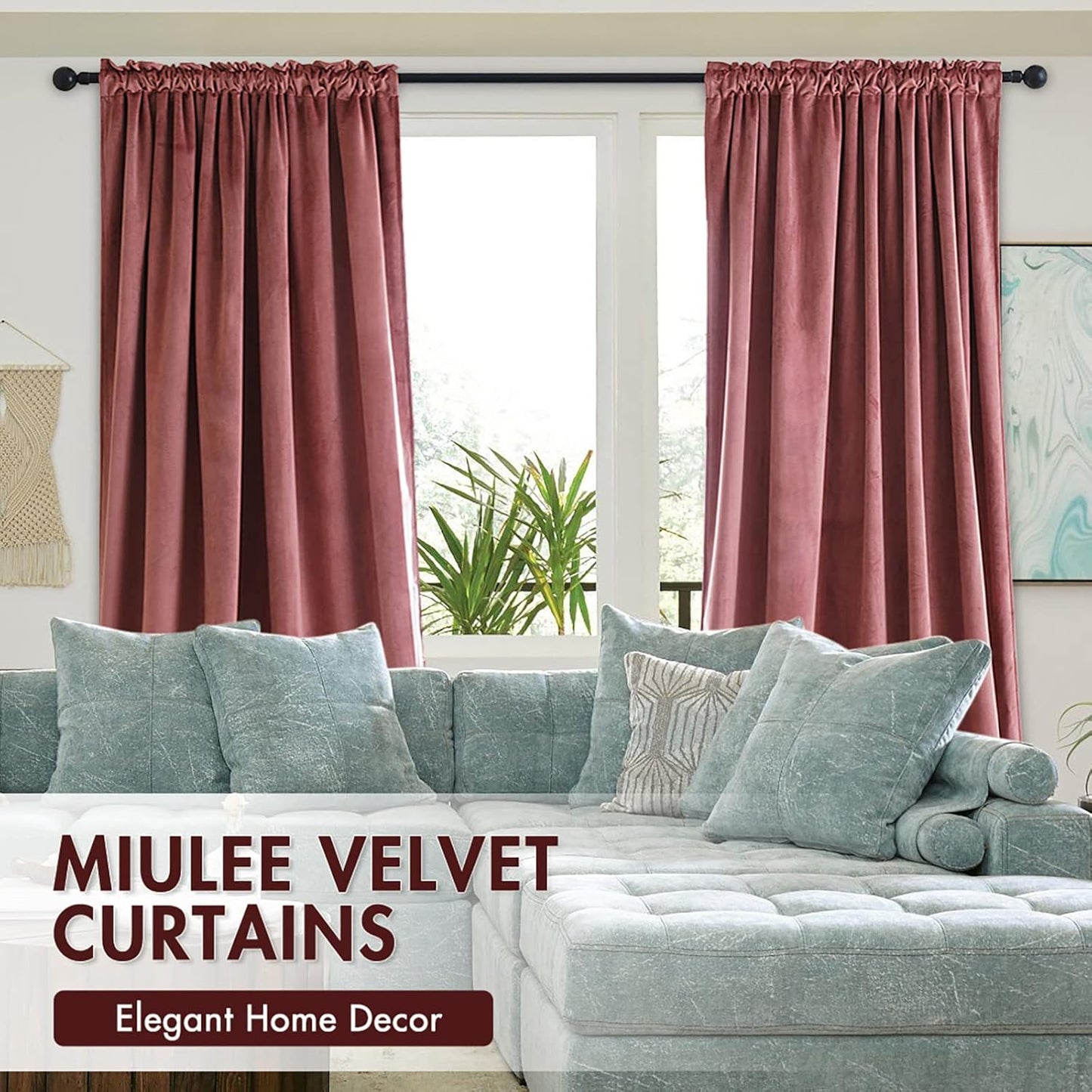 MIULEE Dusty Rose Pink Velvet Curtains 108 Inches Long Thermal Insulated Blackout Curtain Drapes for Bedroom Living Room Darkening Rod Pocket Set of 2