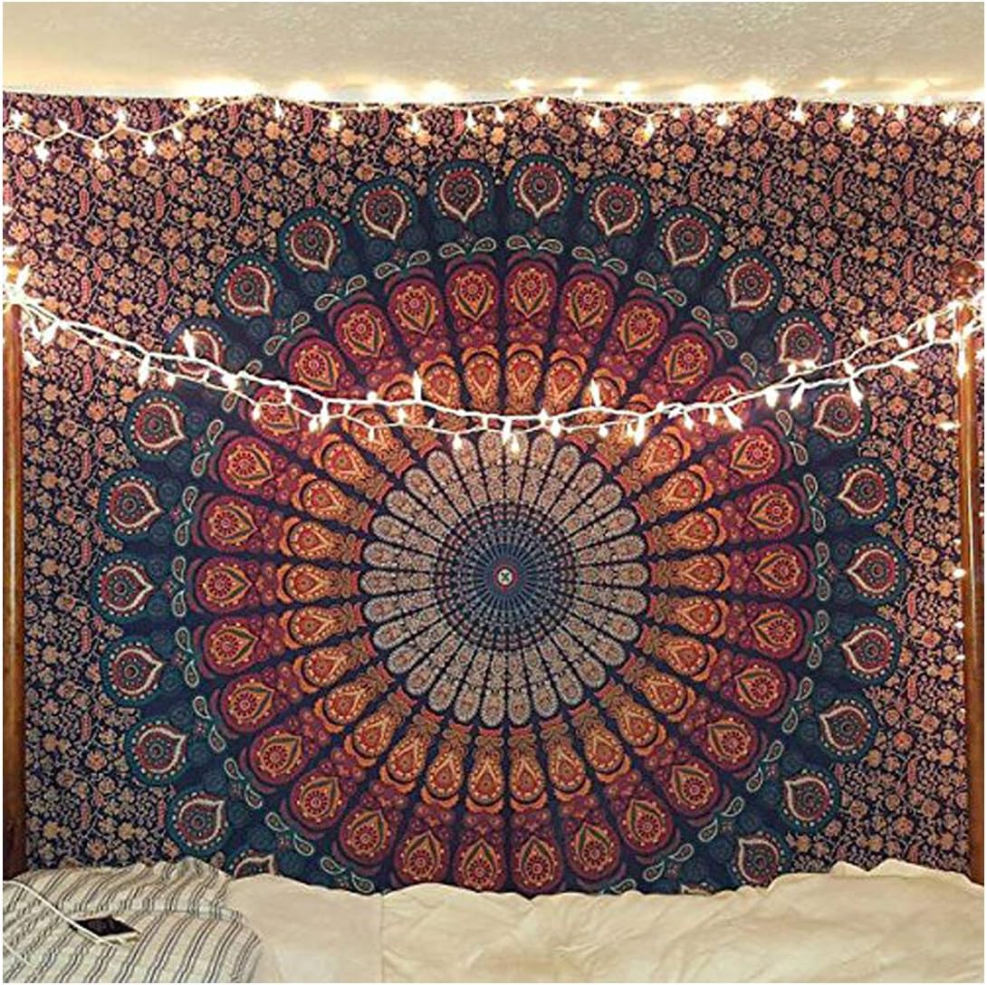 Raajsee Mandala Tapestry Wall Hanging – Blue Orange, 100% Cotton, Boho Hippie Decor, Twin Size (52x82 Inches / 132x208 cm) – Beach Throw, Bedspread, Meditation Yoga Mat